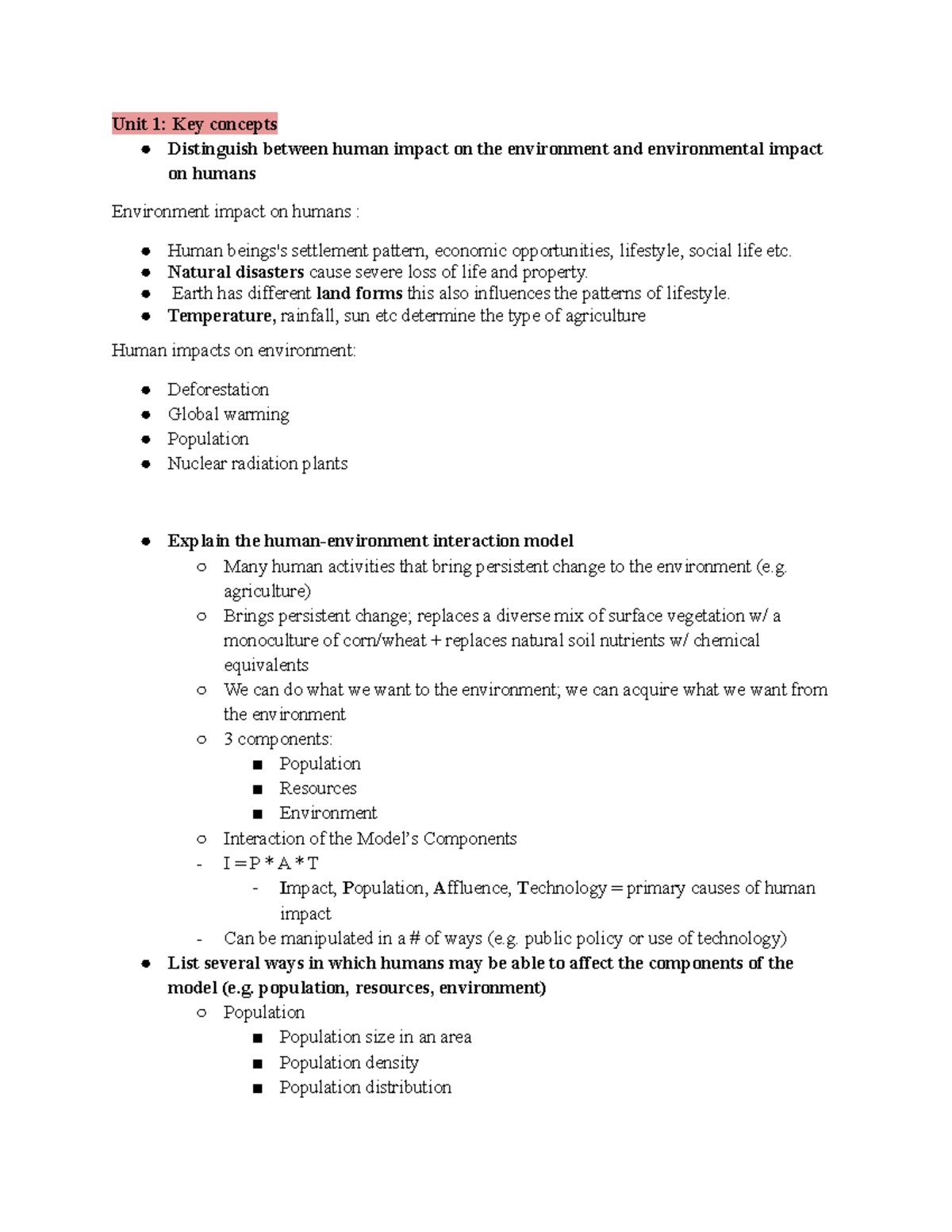 Final EXAM Notes - Unit 1: Key Concepts Distinguish Between Human ...