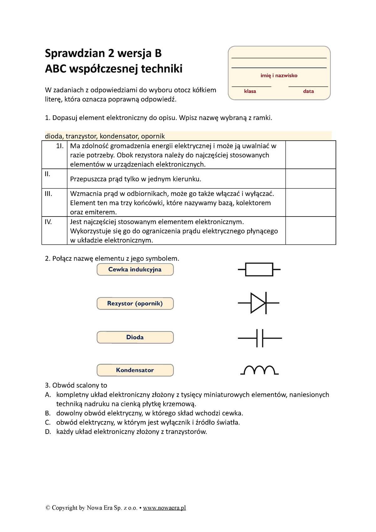 Sprawdzian 2 Wersja B Abc Wspolczesnej Techniki - Sprawdzian 2 Wersja B ...