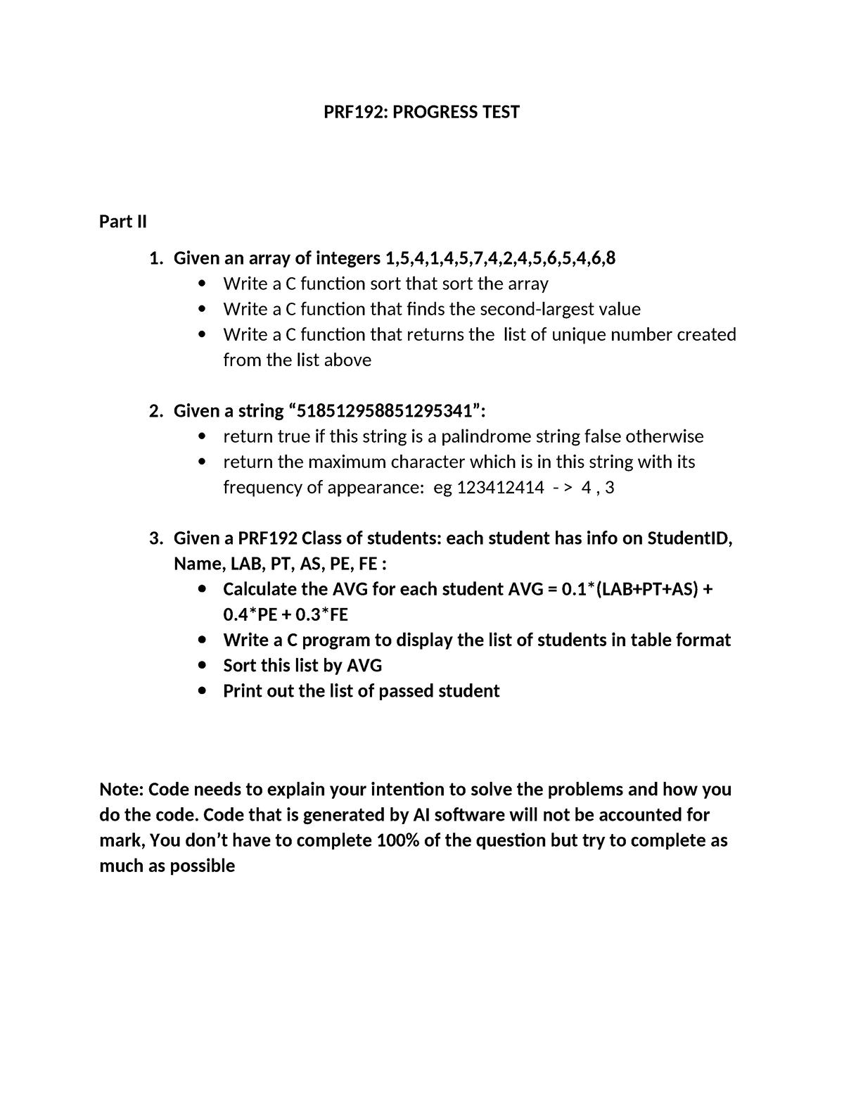 Practice Test 2 PRF192 SUM2024v - PRF192: PROGRESS TEST Part II 1 ...