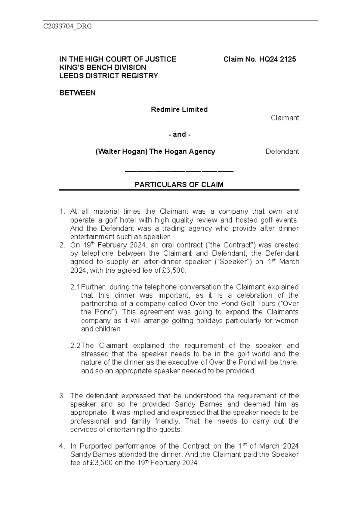 C2033704 DRG - exam - C2033704_DRG IN THE HIGH COURT OF JUSTICE Claim ...