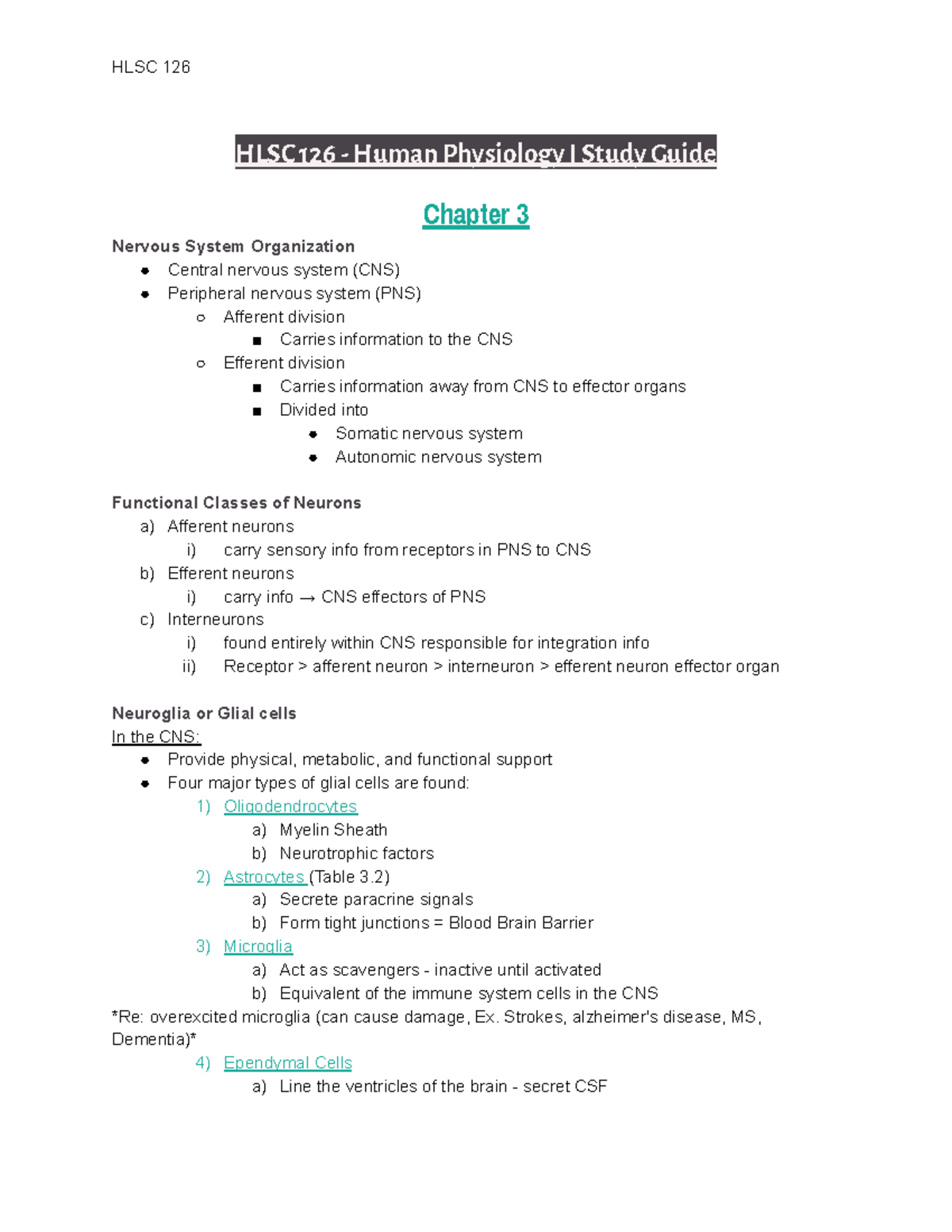 HLSC 126 - Human Physiology I Study Guide - Strokes, Alzheimer's ...