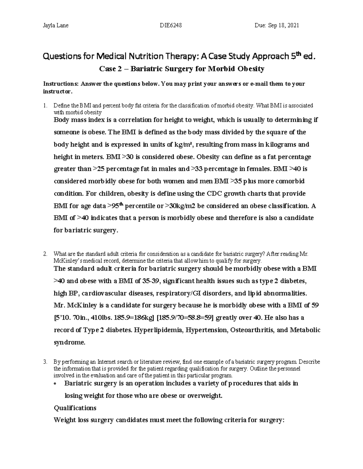 a case study on bariatric surgery