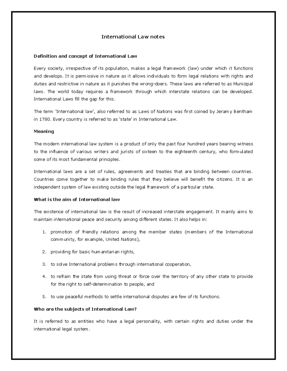 International Law notes-IV semester - International Law notes ...