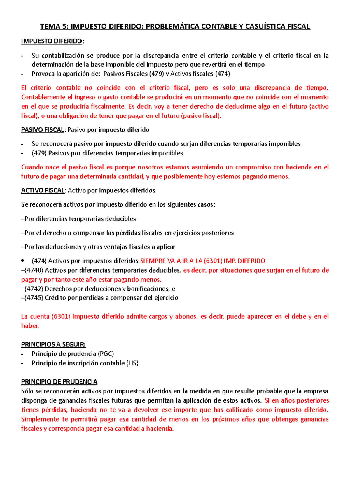 Apuntes Fiscal T.5 - TEMA 5: IMPUESTO DIFERIDO: PROBLEMÁTICA CONTABLE Y ...