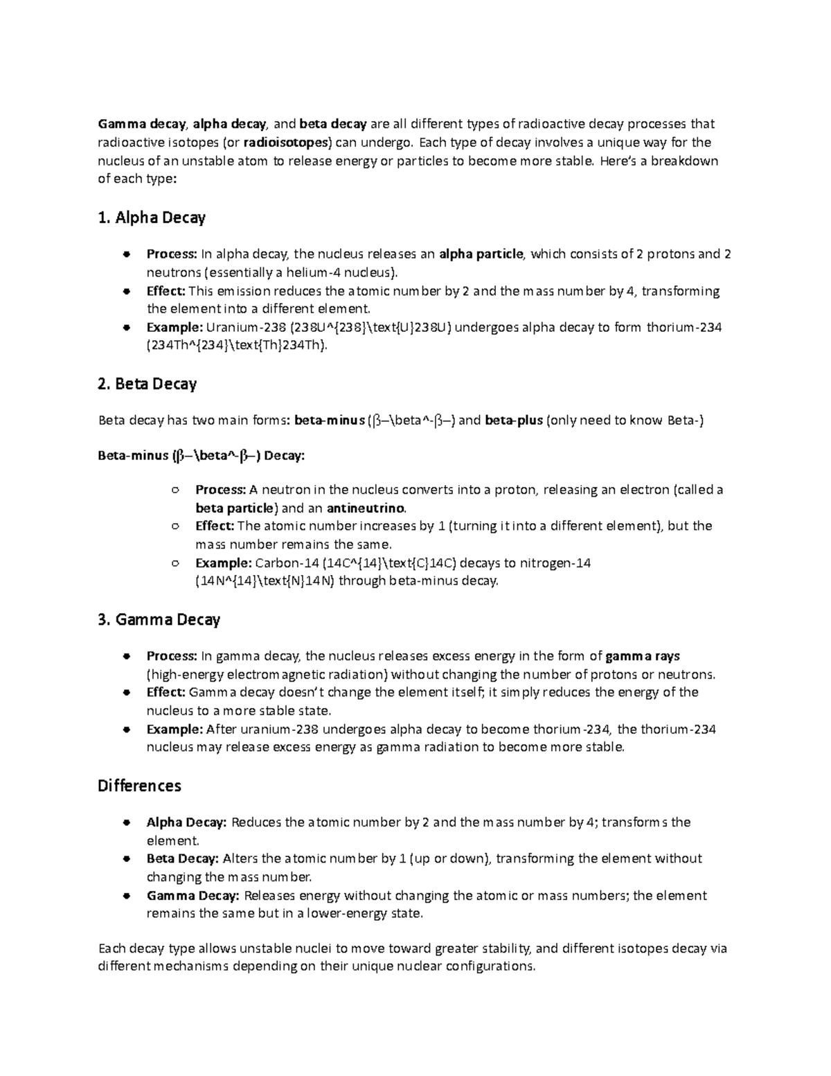Untitled document - Google Docs - Gamma decay, alpha decay, and beta ...