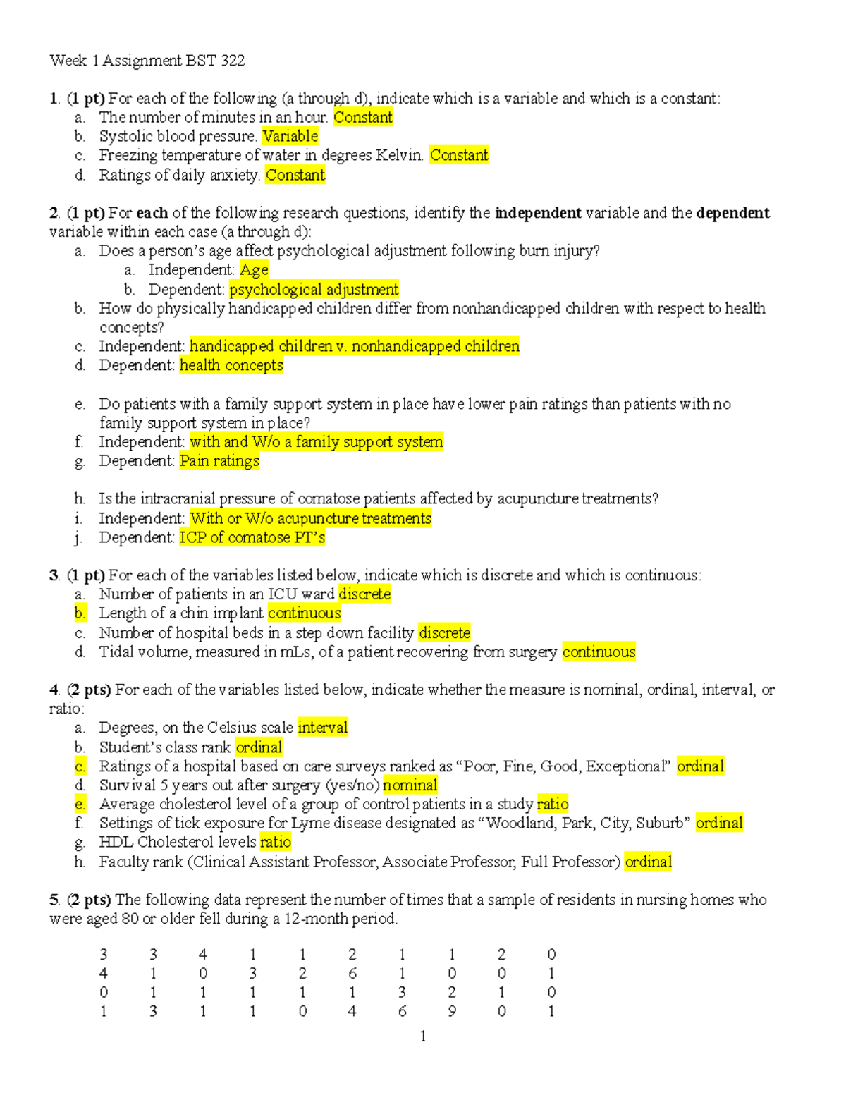 Week1Assignment - Week 1 Assignment - 1. ( 1 Pt) For Each Of The ...