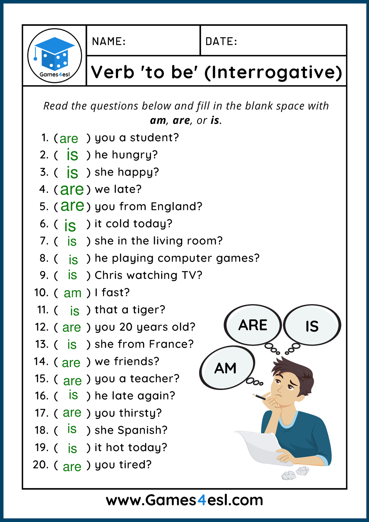 Verb-To-Be-Worksheet-2 Tarea 2 - Verb 'to Be' (Interrogative) DATE ...