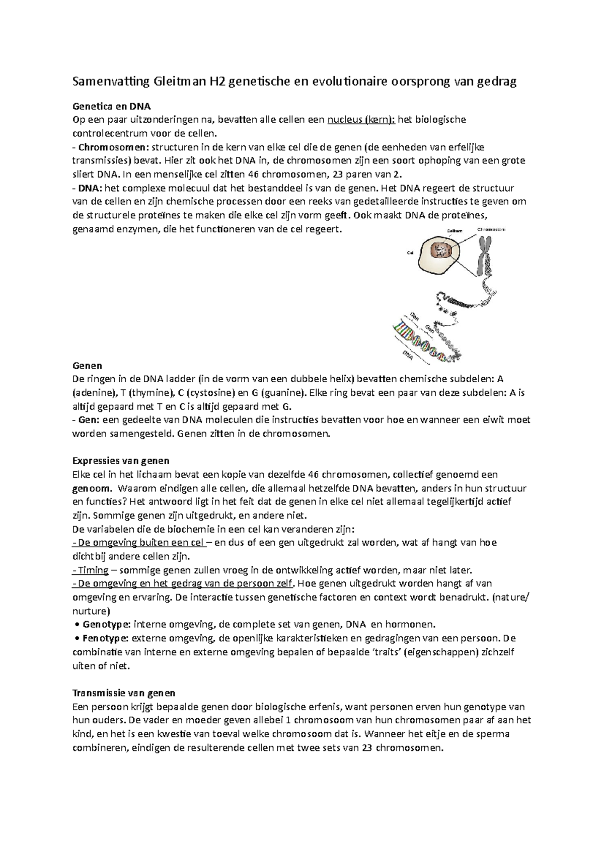 Samenvatting Gleitman H2 Genetische En Evolutionaire Oorsprong Van ...