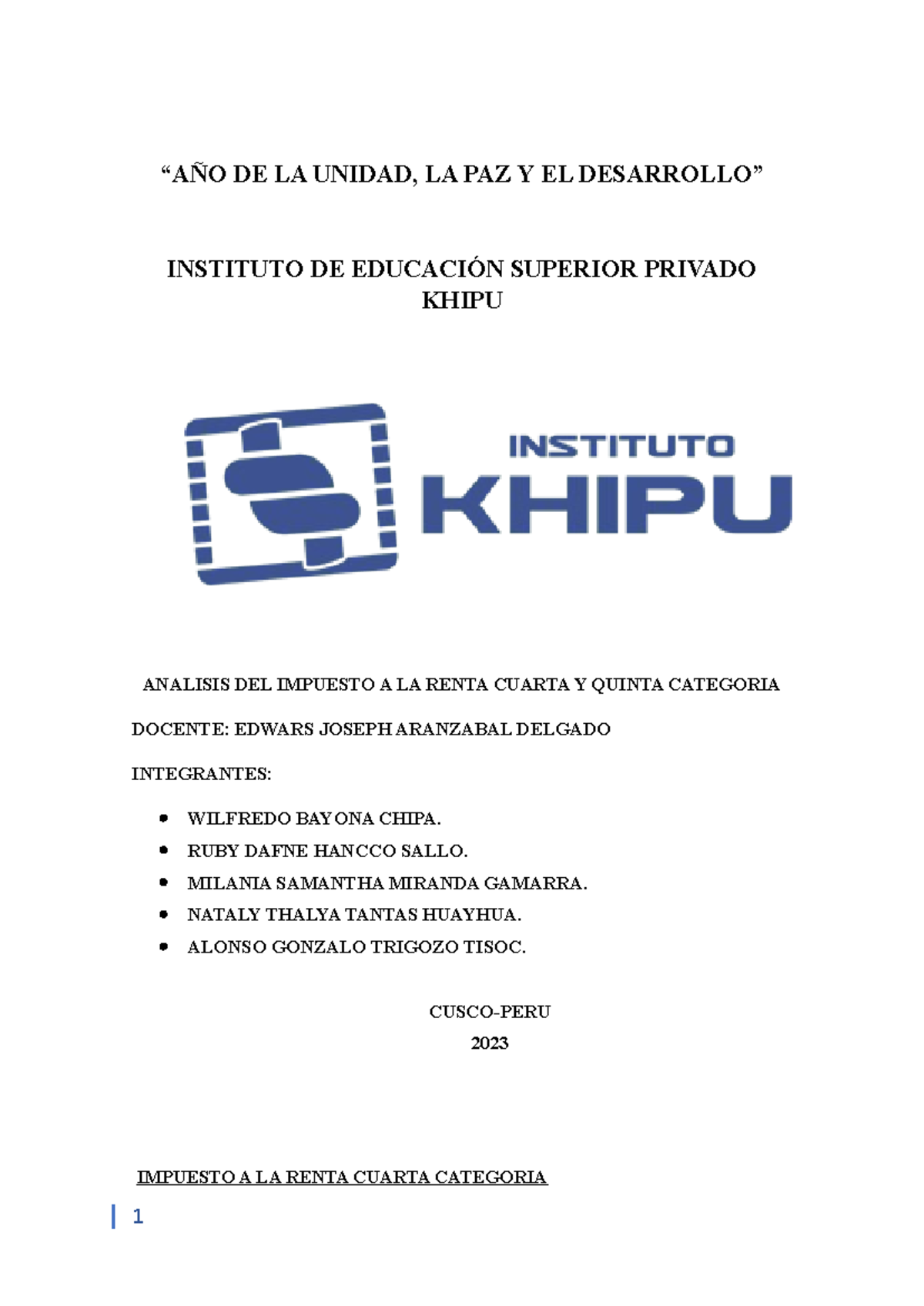 An Lisis De Impuesto A La Renta De Cuarta Y Quinta Categor A A O De La Unidad La Paz Y El