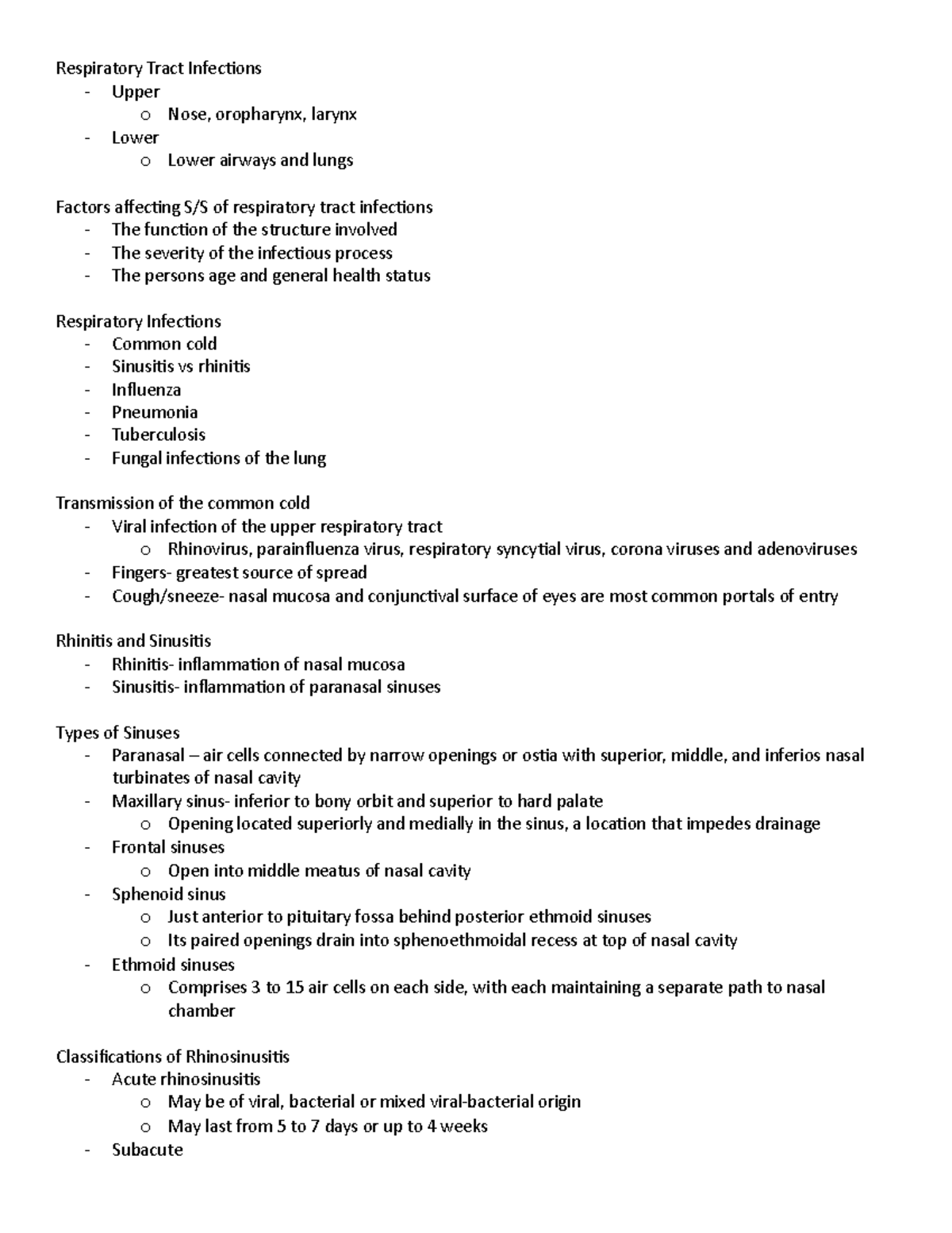 Respiratory Tract Infections - Studocu