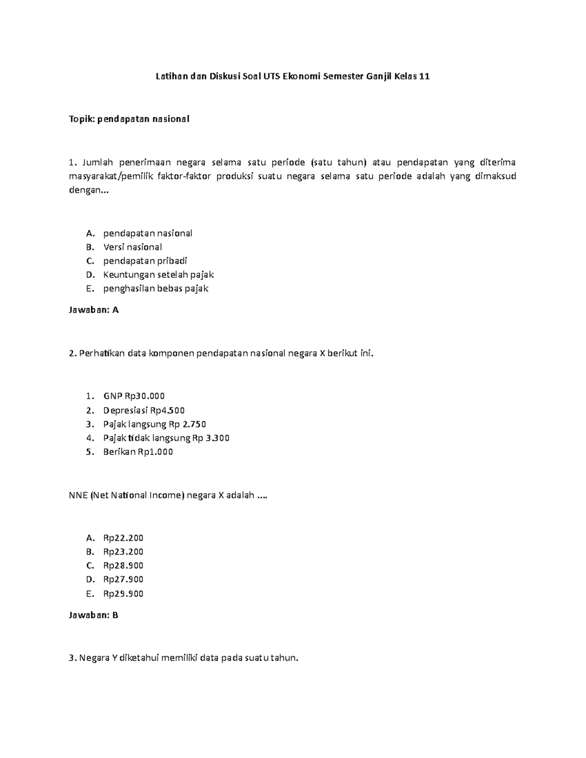 Latihan Dan Diskusi Soal UTS Ekonomi Semester Ganjil Kelas 11 - .. A ...