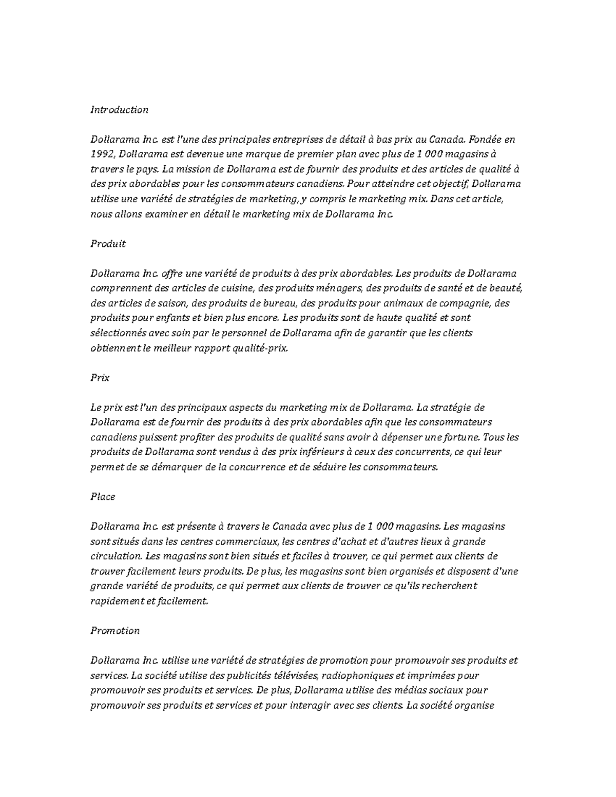 Dollarama Inc. marketing mix Introduction Dollarama Inc. est l'une