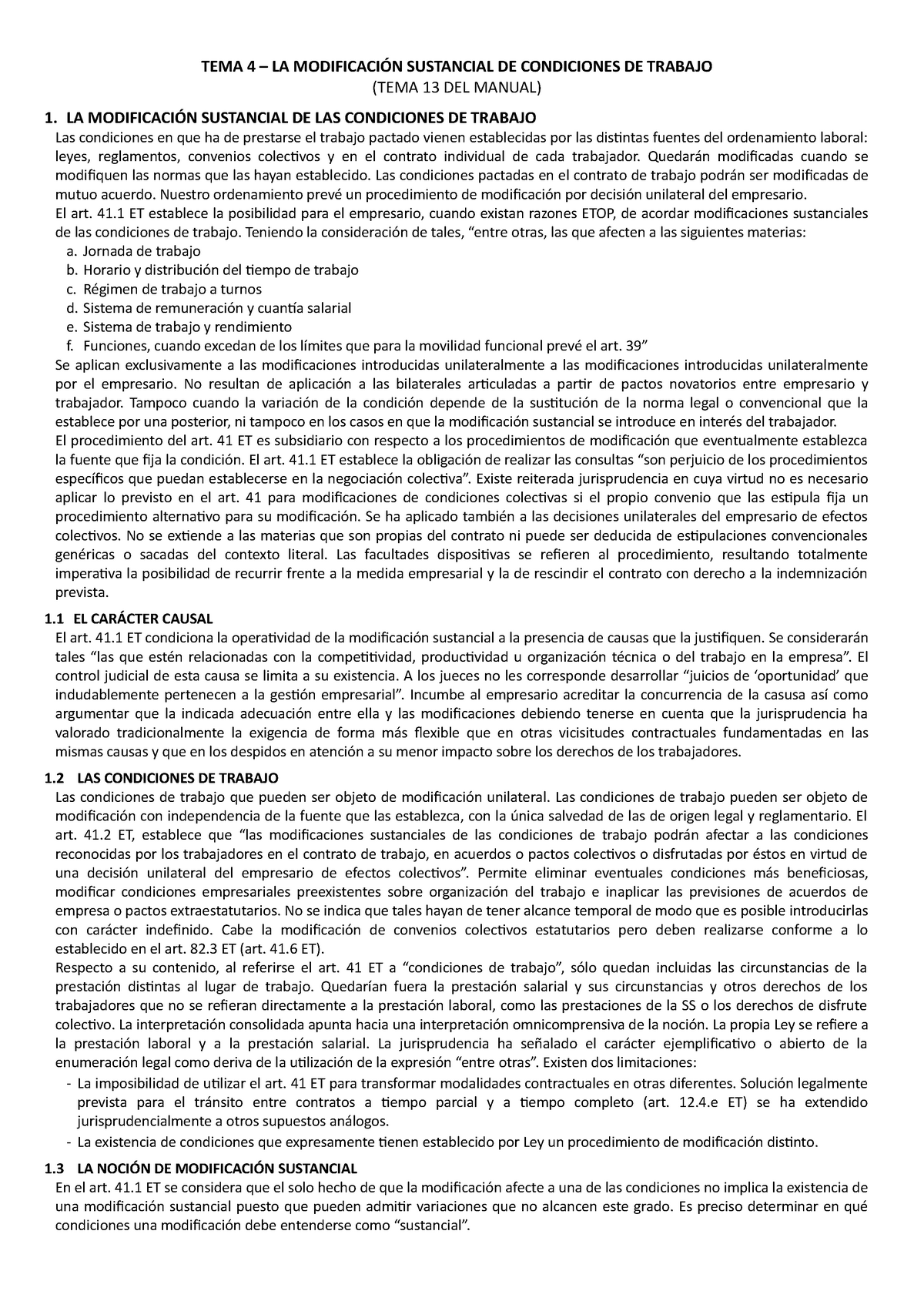 Derecho Ii Tema 4 Tema 4 La ModificaciÓn Sustancial De Condiciones De Trabajo Tema 13 Del 1252