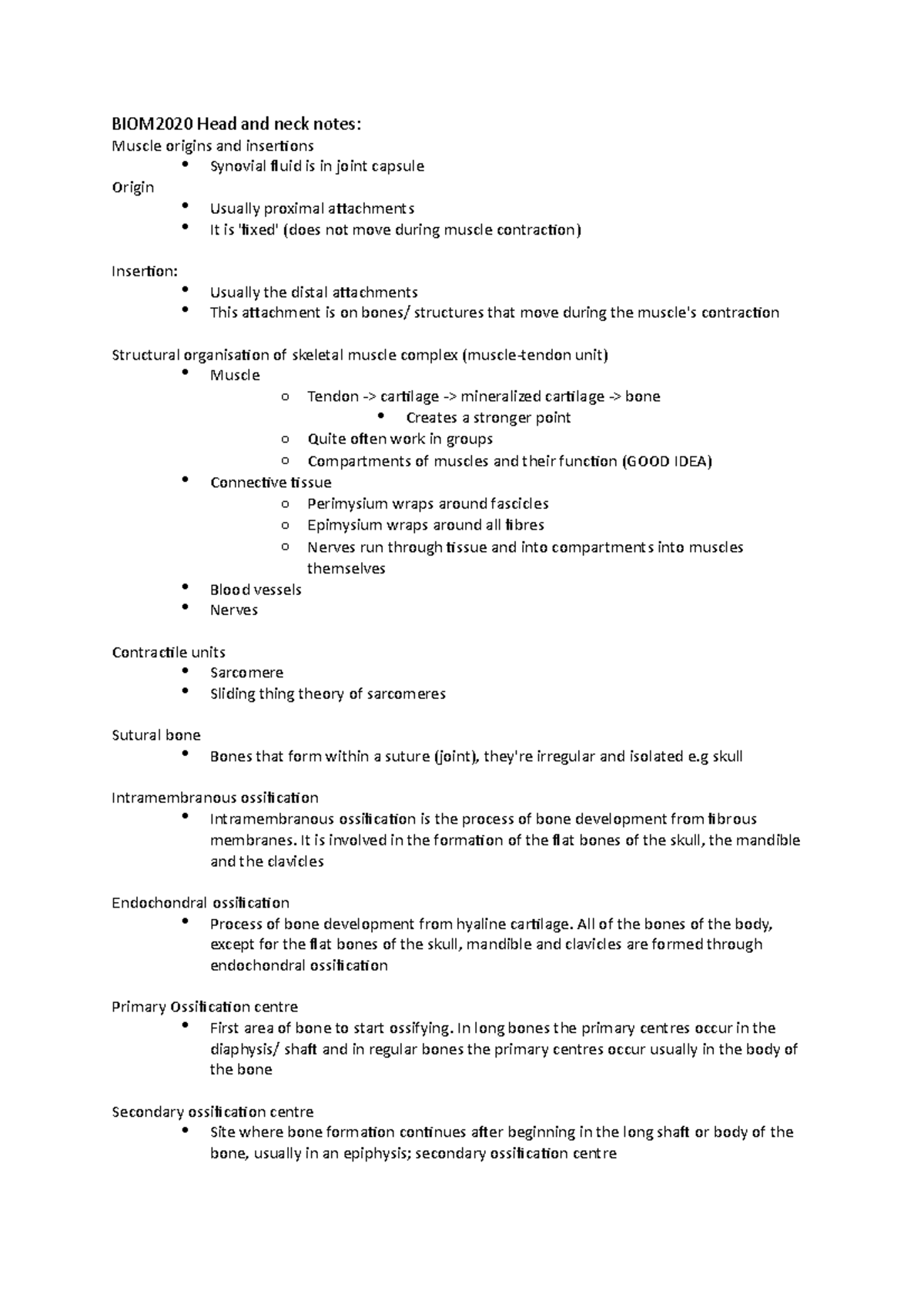 BIOM2020 Head and neck notes - BIOM2020 Head and neck notes: Muscle ...