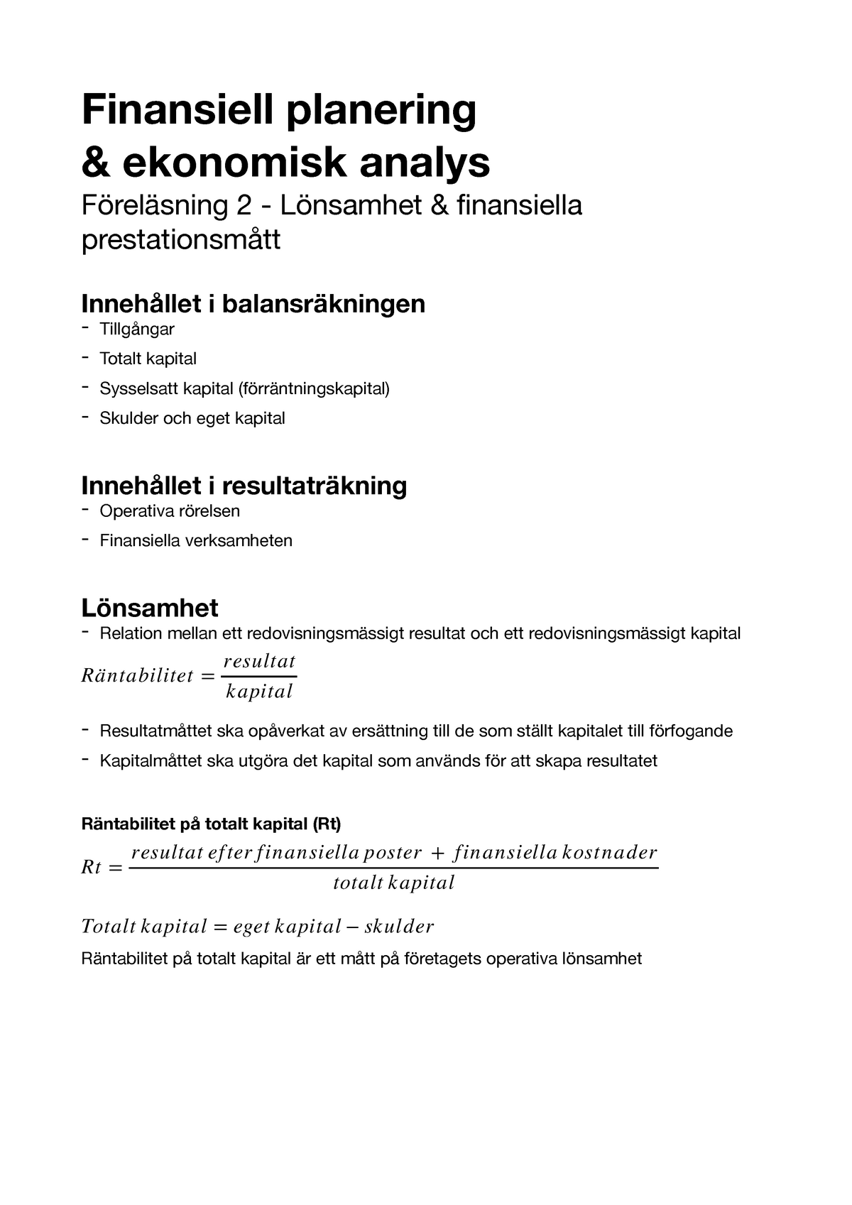 FEKG51 2pdf - Finansiell Planering & Ekonomisk Analys Föreläsning 2 ...