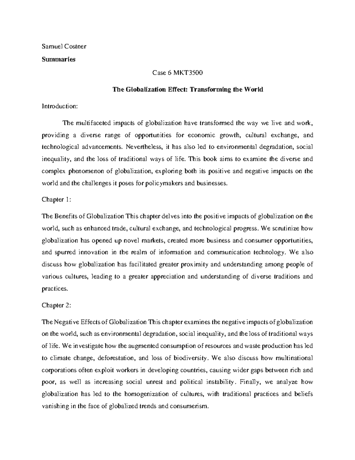 Case 6 MKT3500 - The Globalization Effect is Transforming the World ...