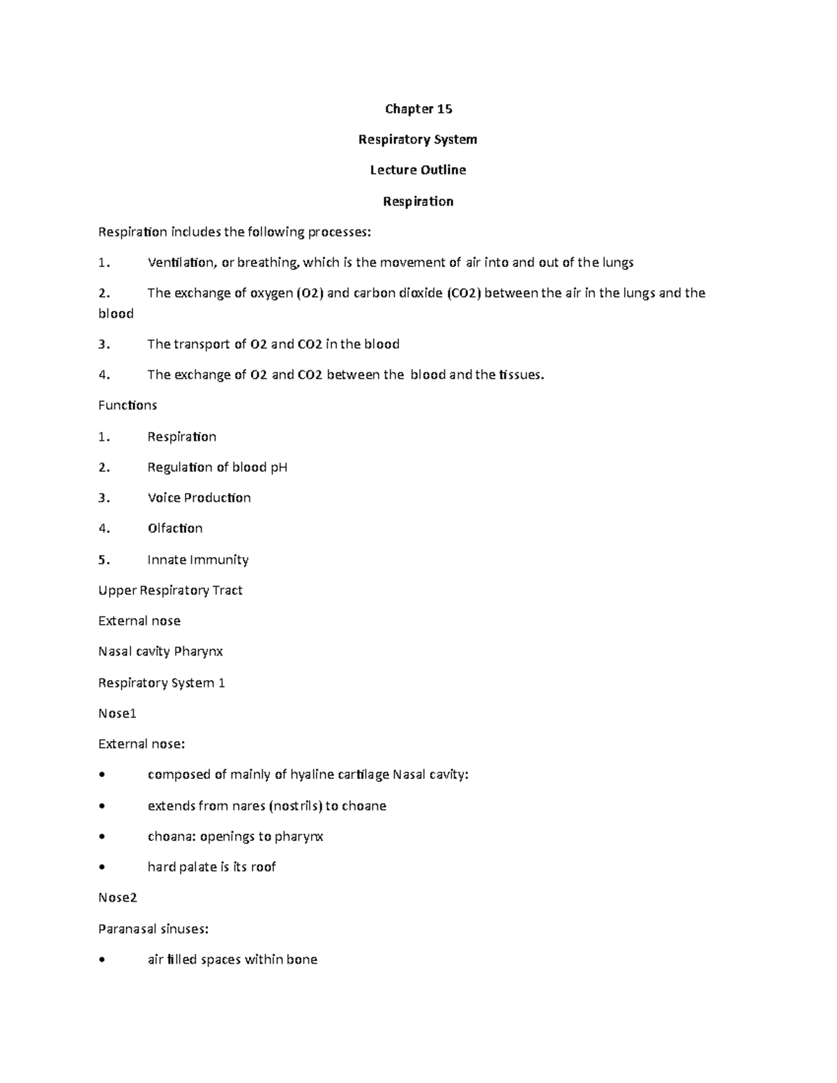 Chapter 15 - Respiratory System - Chapter 15 Respiratory System Lecture ...