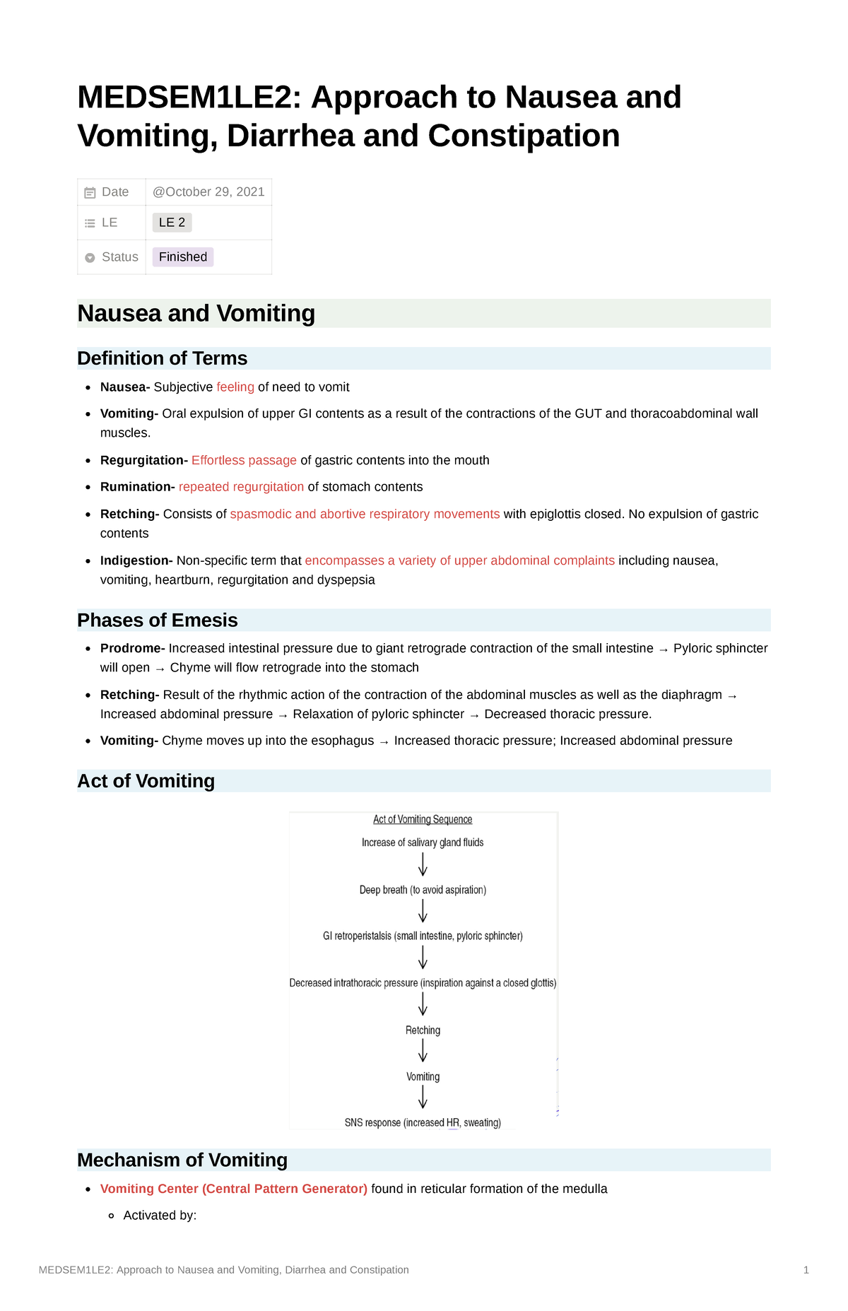 Medsem 1LE2 Approach to Nausea and Vomiting Diarrhea and Constipation ...