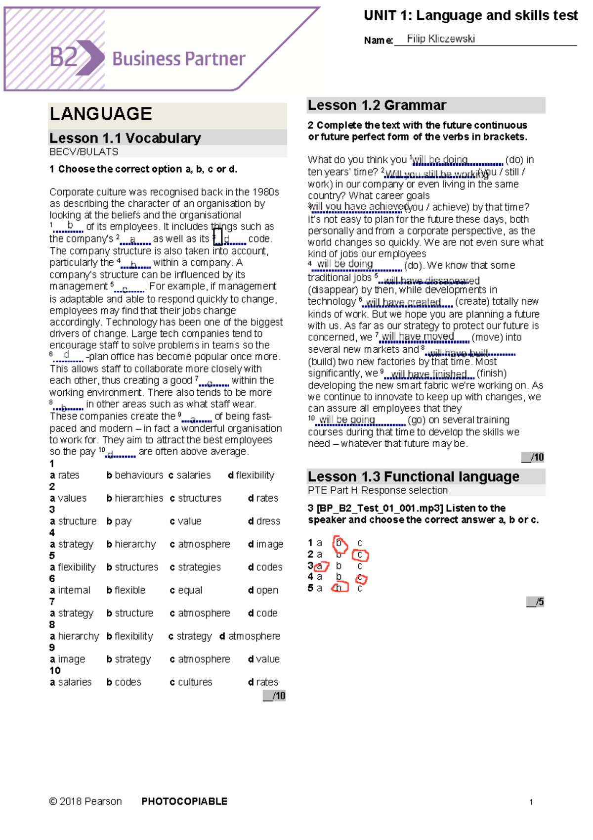 B2 Test Unit1 Filip Kliczewski — Kopia - © 2018 Pearson PHOTOCOPIABLE 1 ...