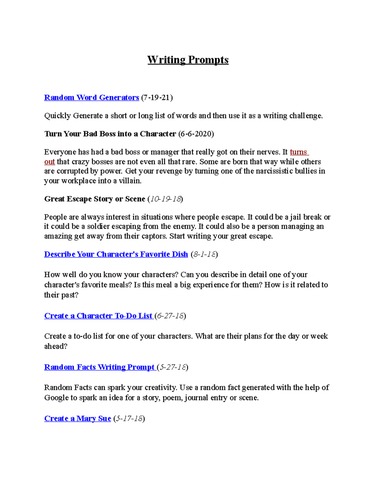 Writing promts - Writing Prompts Random Word Generators (7-19-21 ...