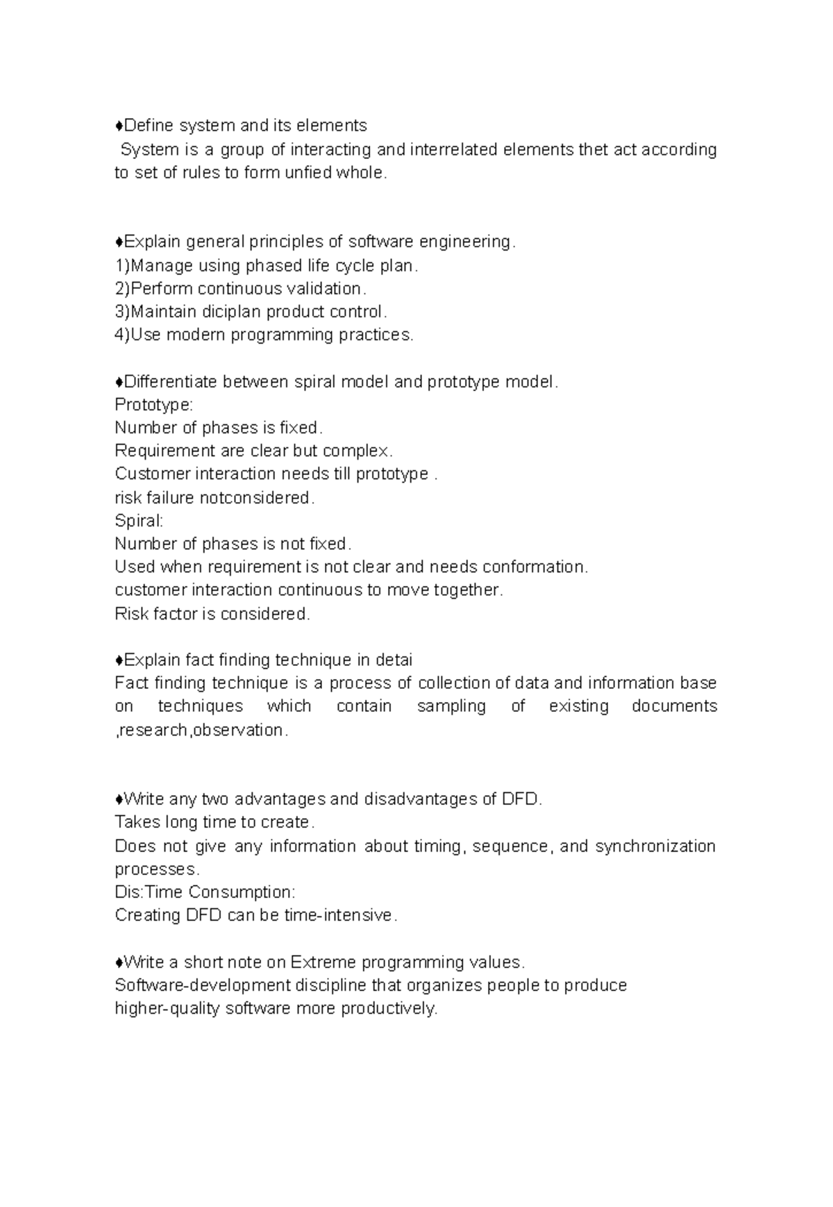 Software Engineering - ♦Define system and its elements System is a ...