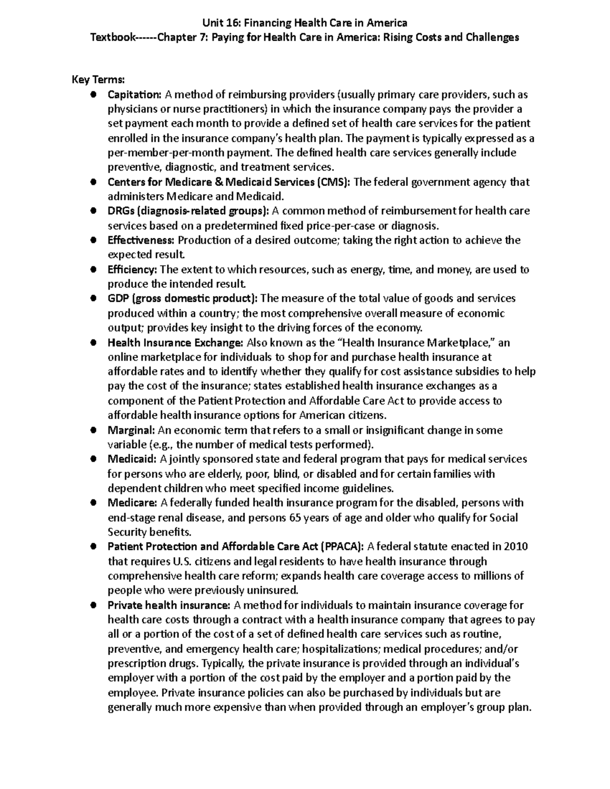 Unit 16 Financing Health Care in America - The payment is typically ...