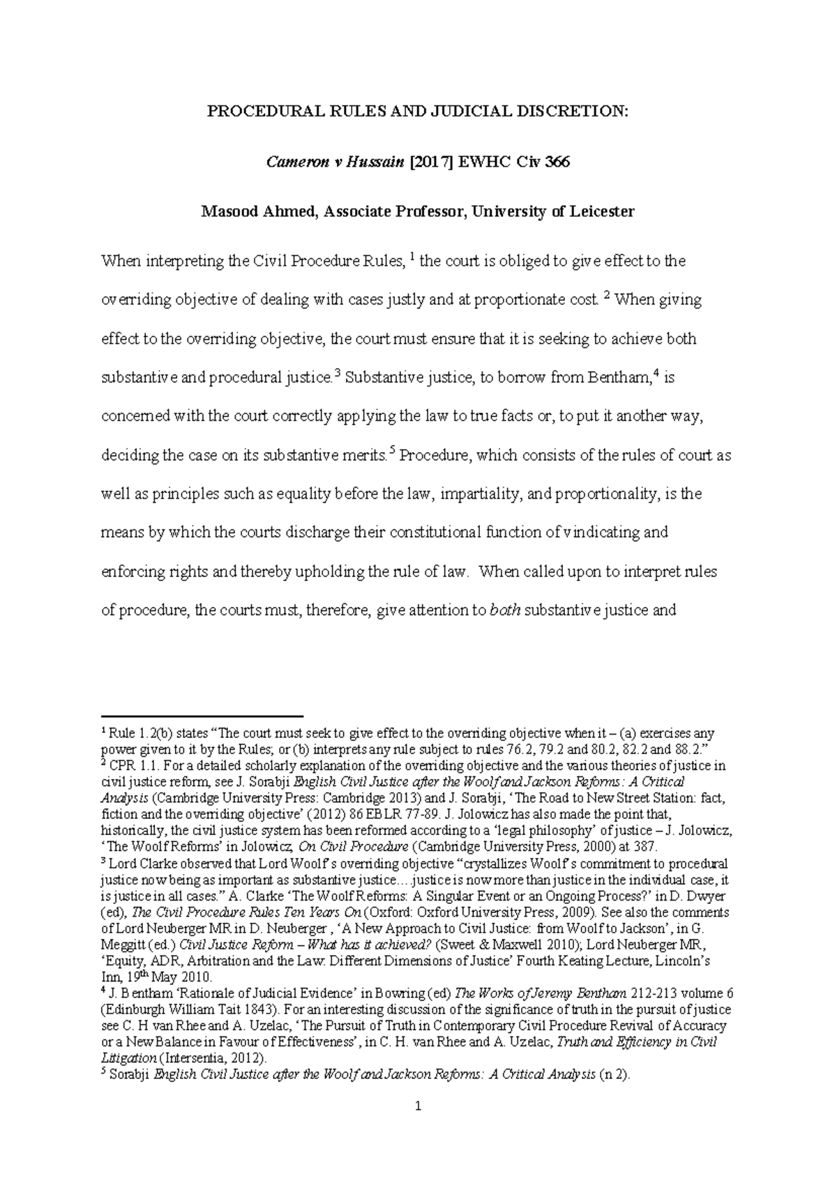 Ahmed Procedural Rules Judicial discretion - Cameron js - PROCEDURAL ...