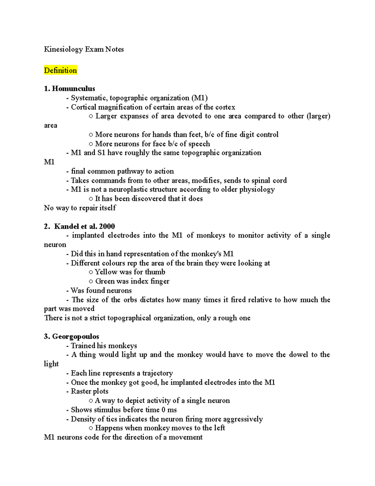 Kinesiology1080 Notes - Kinesiology Exam Notes Definition 1. Homunculus ...