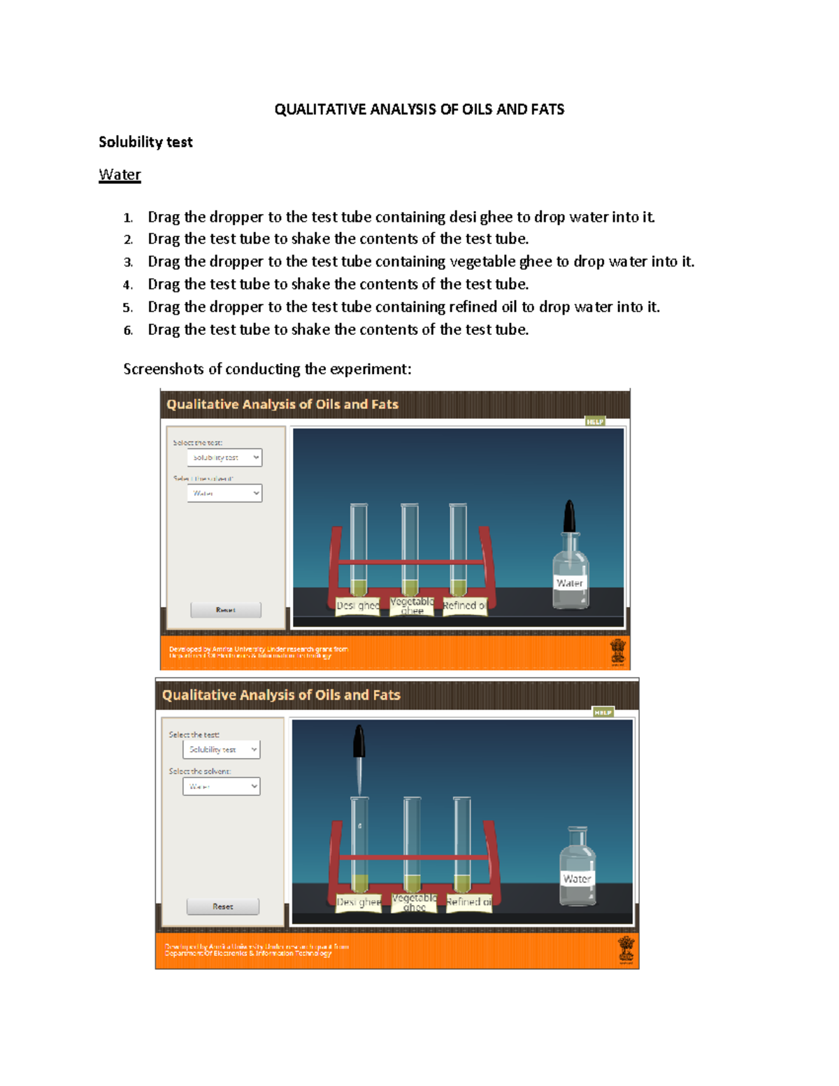 Quantitative Analysis of Oils and Fats QUALITATIVE ANALYSIS OF OILS