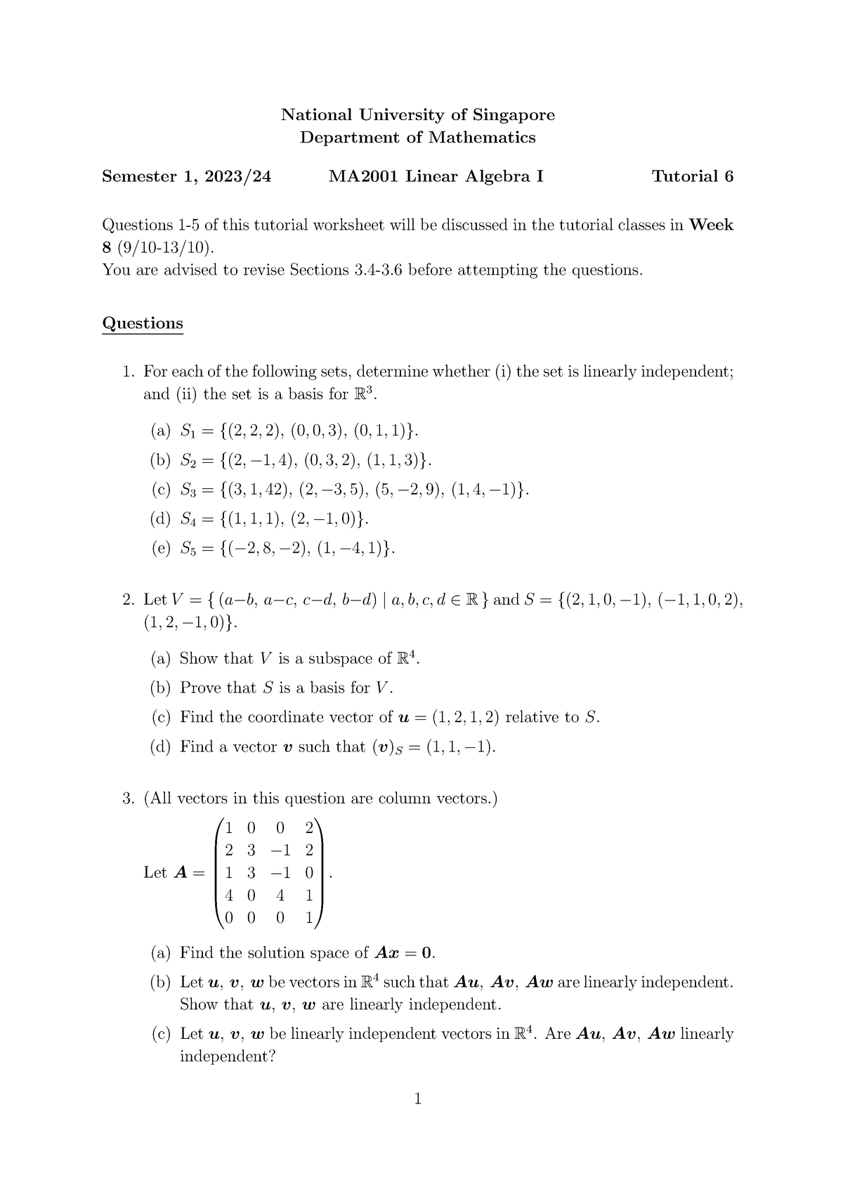 Tutorial 6 - National University Of Singapore Department Of Mathematics ...