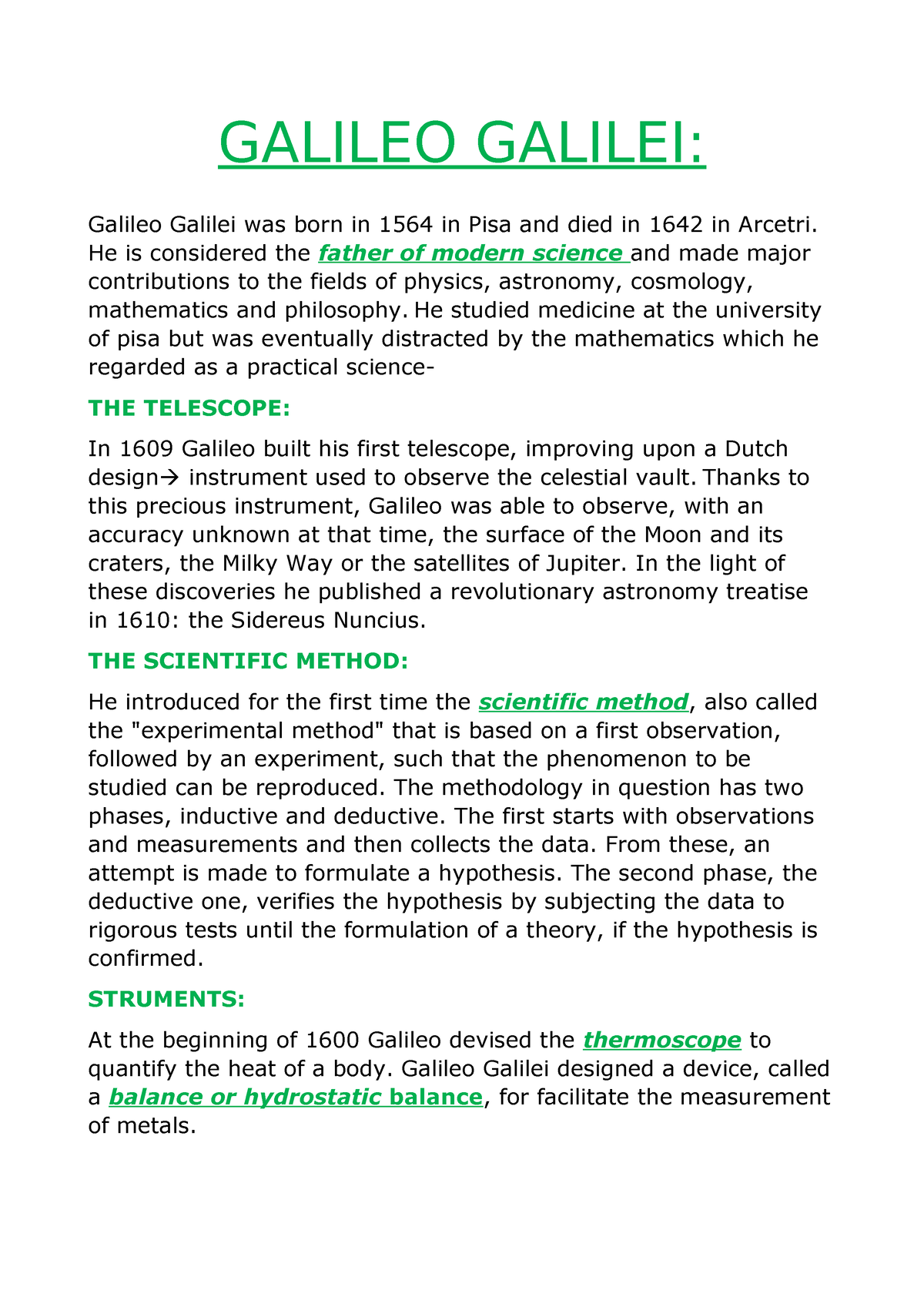 Galileo Galilei - GALILEO GALILEI: Galileo Galilei was born in 1564 in ...