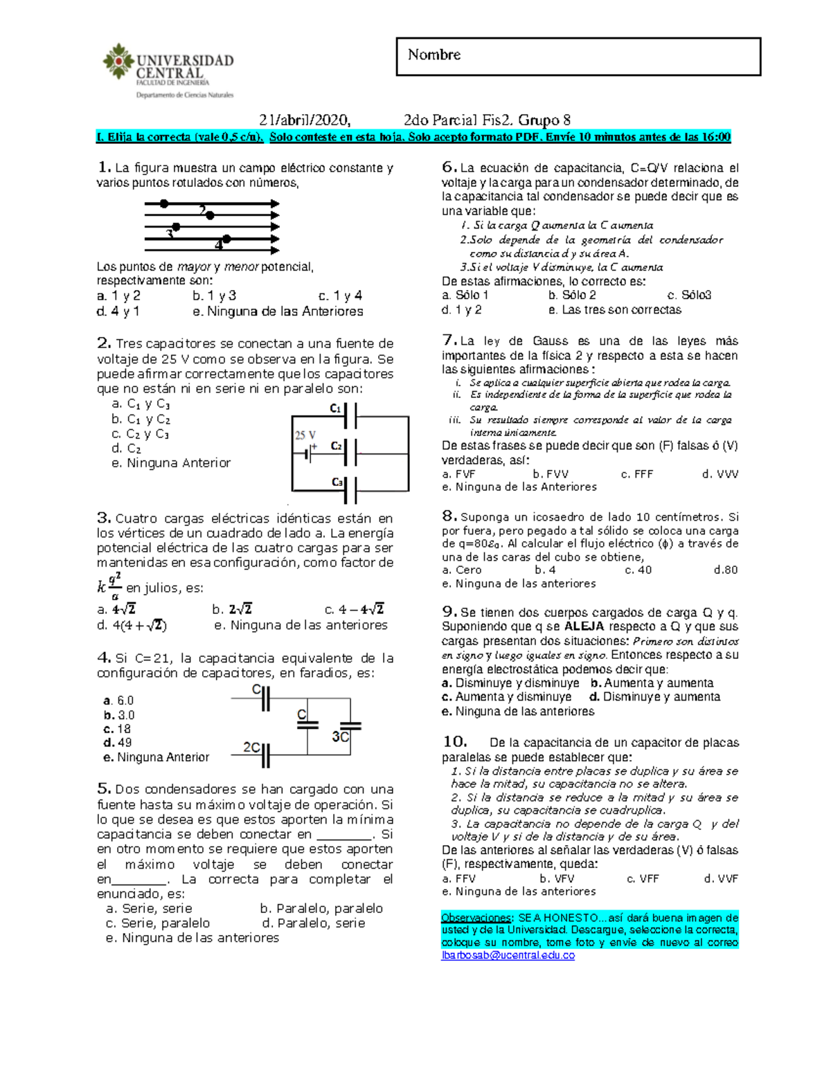 2do Parcial Fis2-2020-1 Grupo 8 - 21/abril/2020, 2do Parcial Fis2 ...