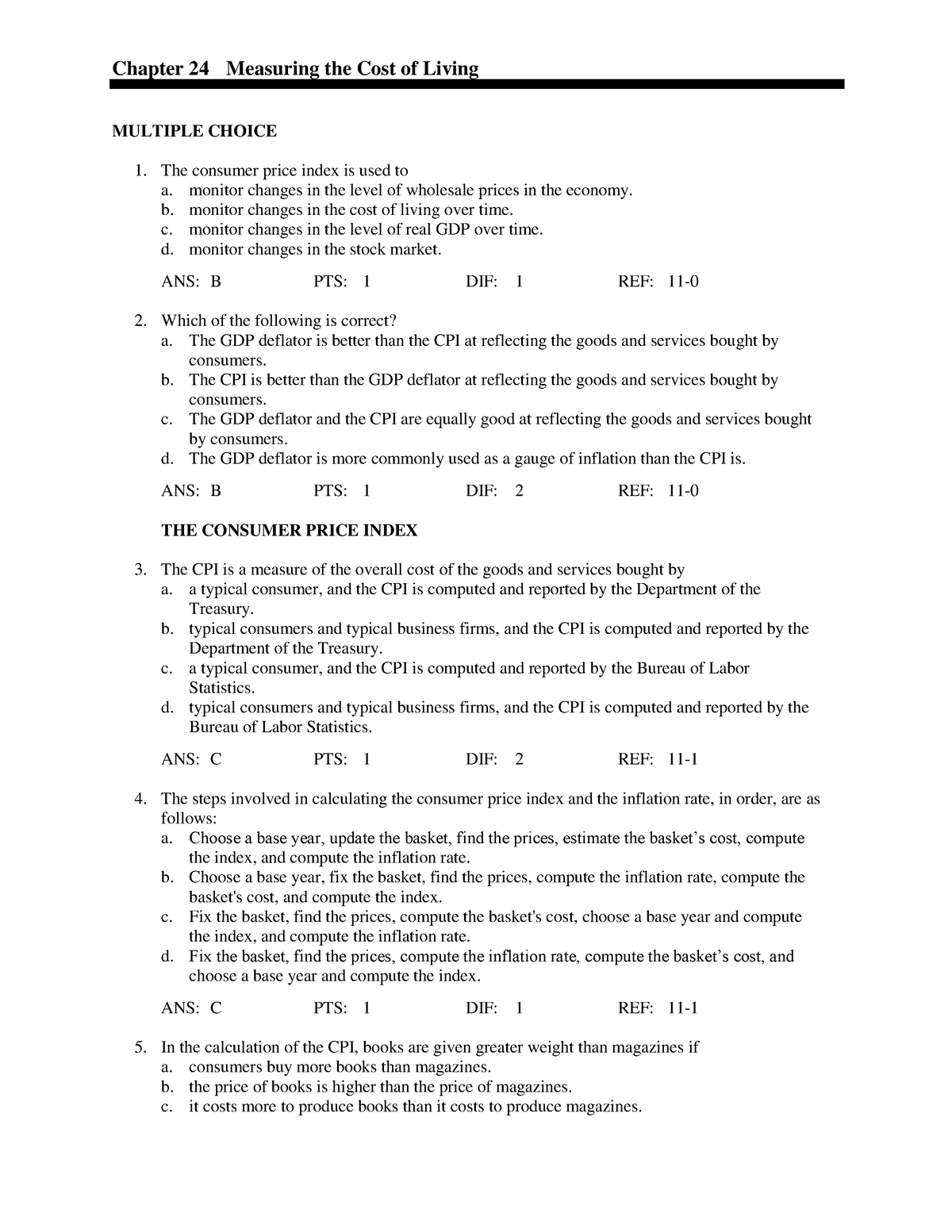 Testbanks Ch24 - Practice - Chapter 24 Measuring The Cost Of Living ...