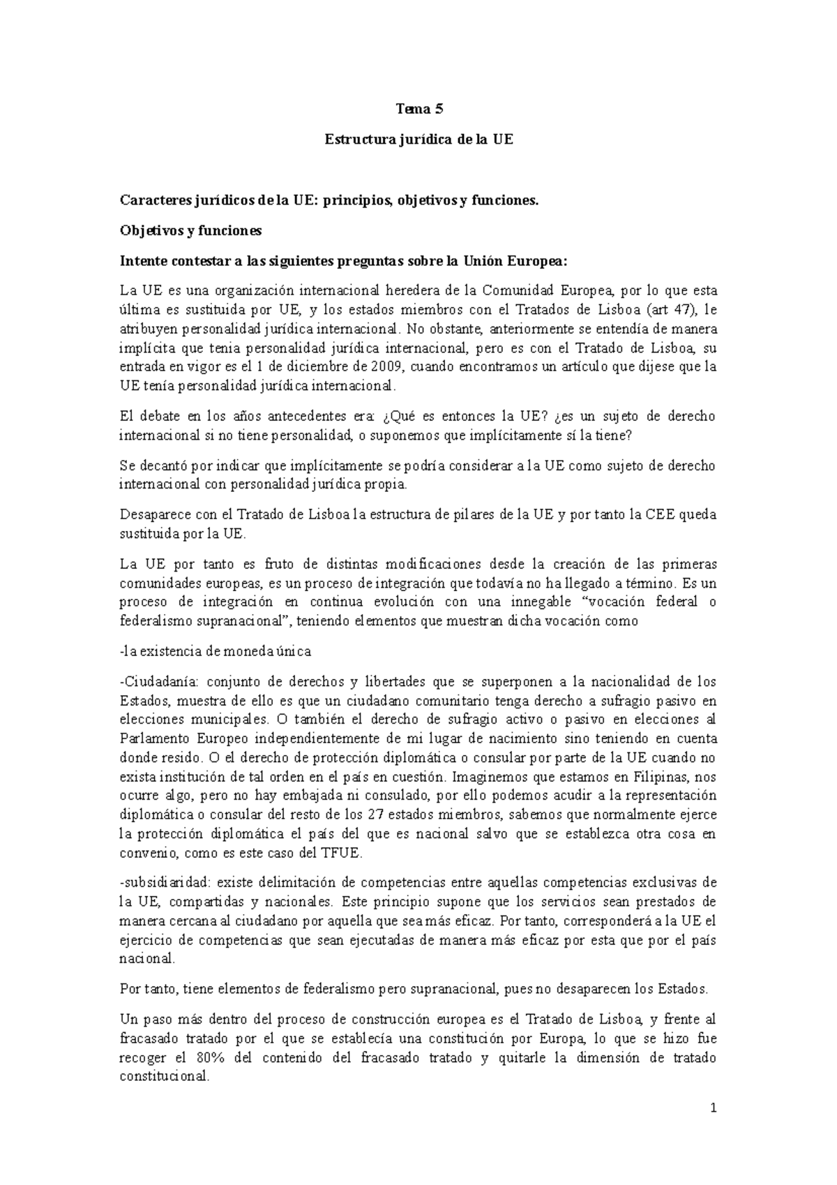 Tema 5 Completo - apuntes - Tema 5 Estructura jurídica de la UE ...