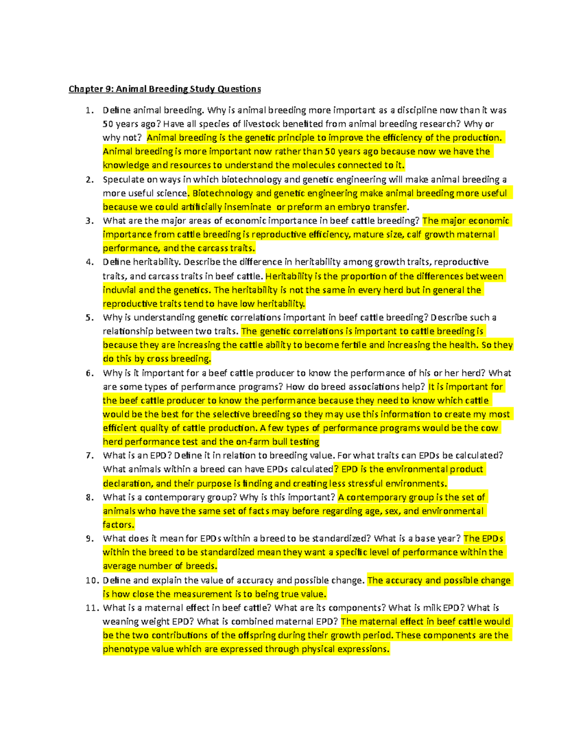 Animal Science Chapter 9 Study Questions - Chapter 9: Animal Breeding ...