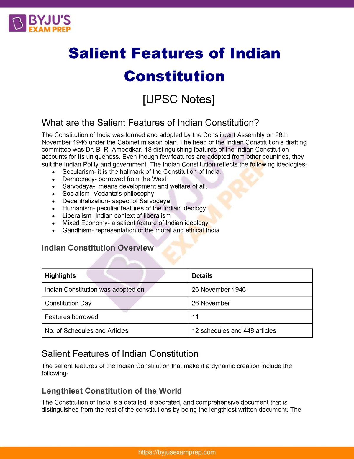 Salient Features Of Indian Constitution Upsc Notes 22 - Salient ...