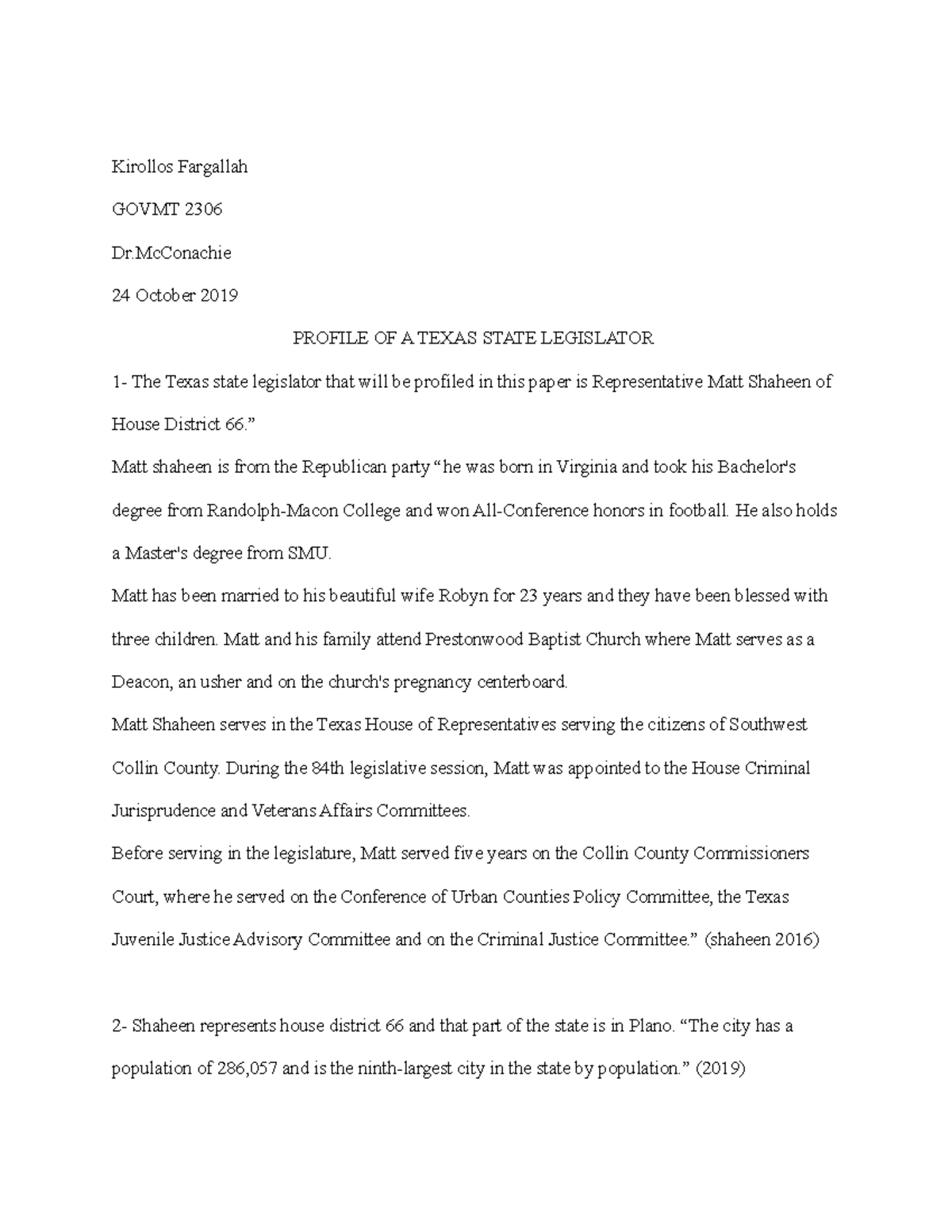 Profile OF A Texas State Legislator - Kirollos Fargallah GOVMT 2306 Dr ...