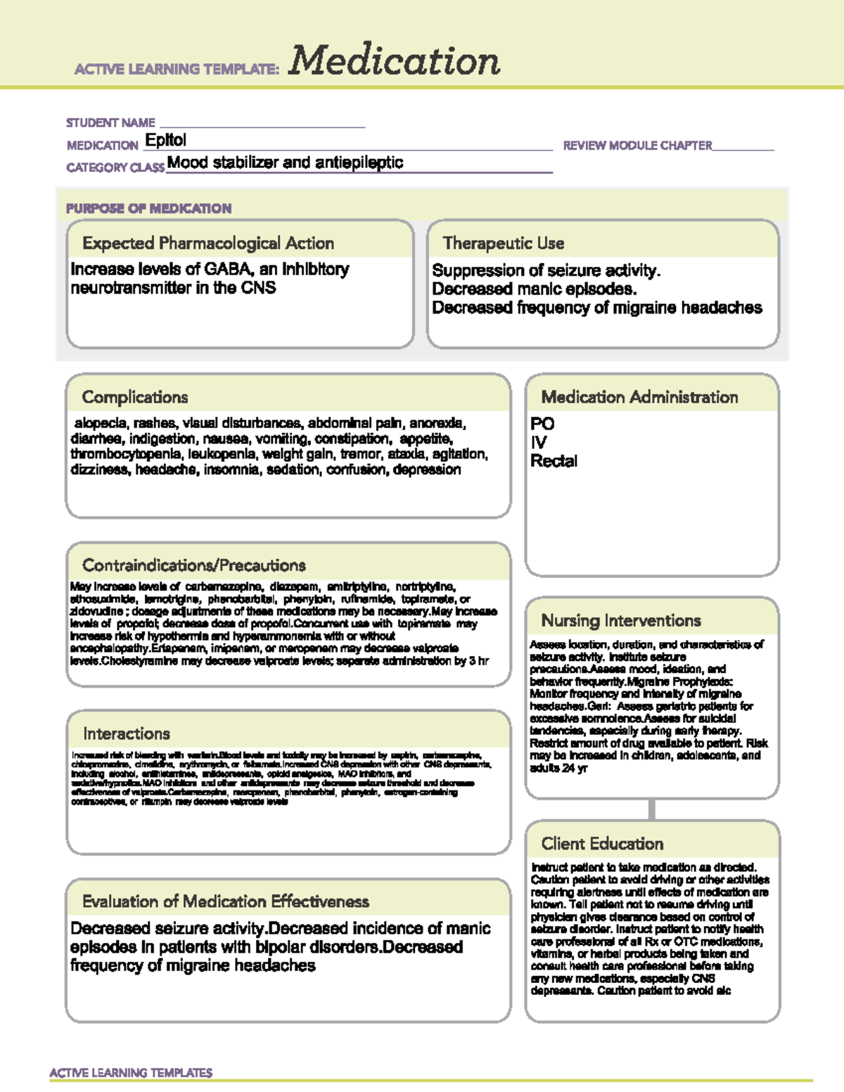 Epitol - Mood Stabilizers With Antiepileptic Uses - Nurse 252 - Studocu