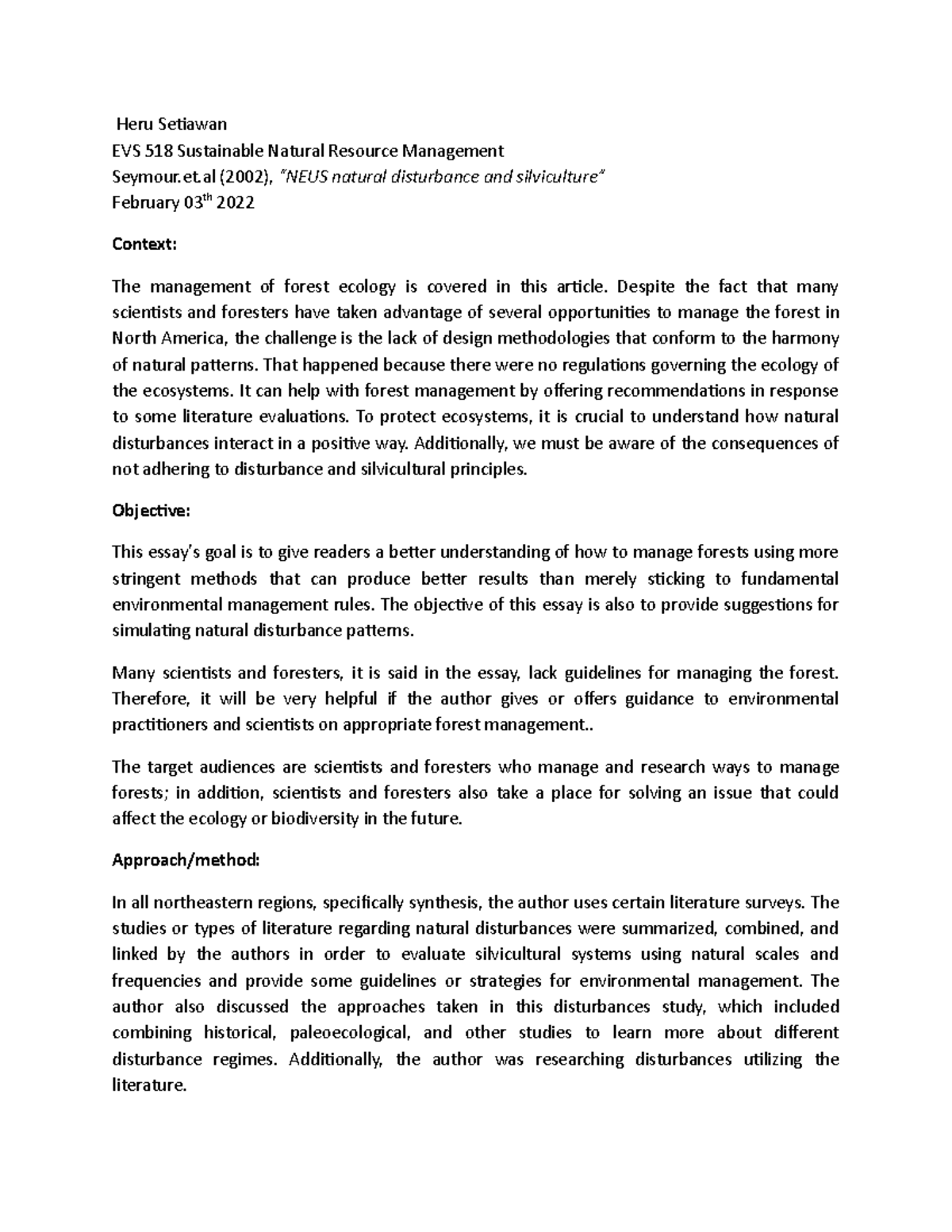 01EVS518 Week4 Seymour Heru Setiawan EVS 518 Sustainable Natural