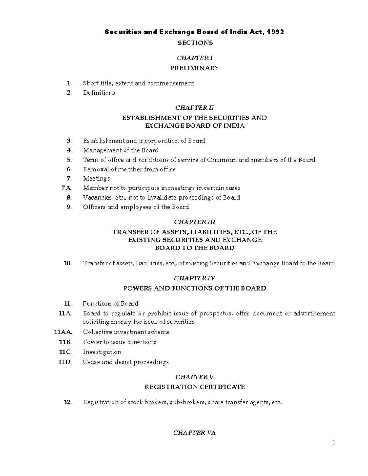 Sebi Act Act Securities and Exchange Board of India Act, 1992