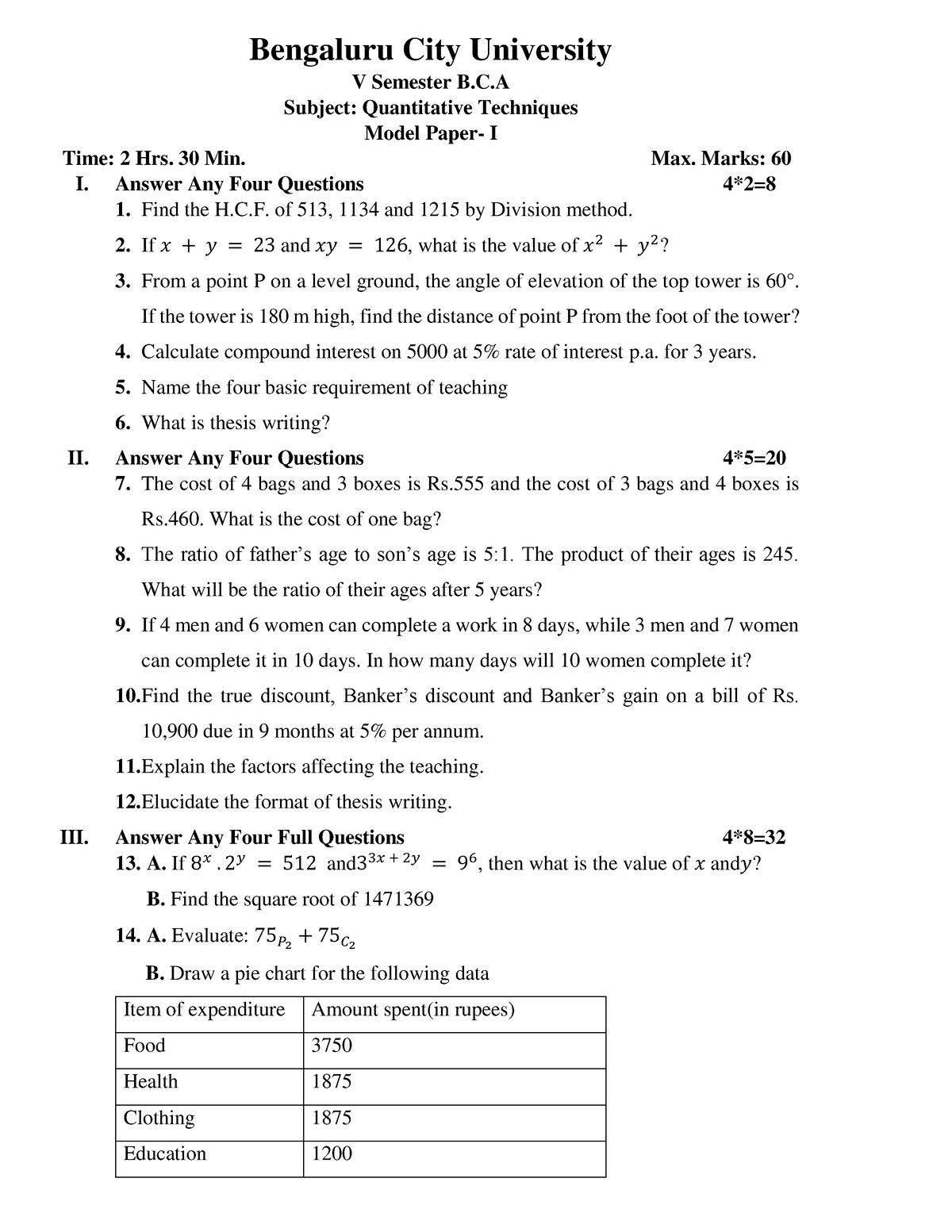 Model Question Paper 1 - Bengaluru City University V Semester B.C ...