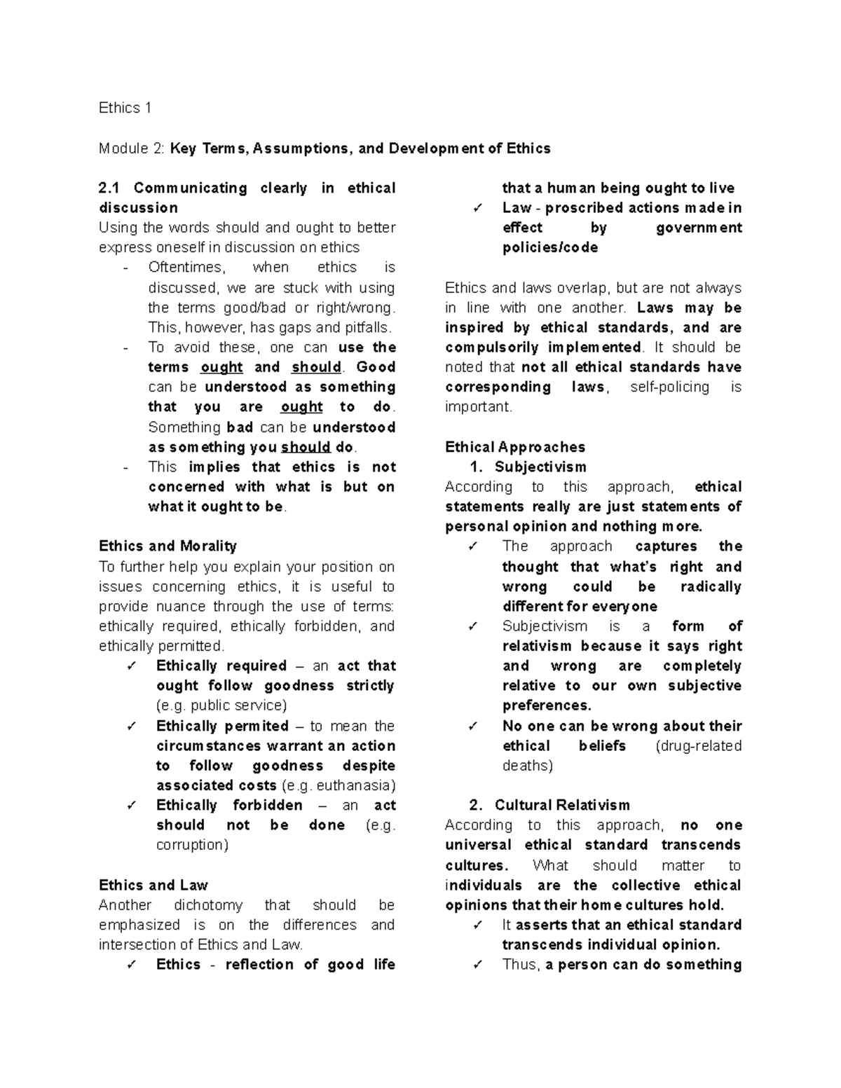 Ethics 1 Module 2 Notes - Ethics 1 Module 2: Key Terms, Assumptions ...