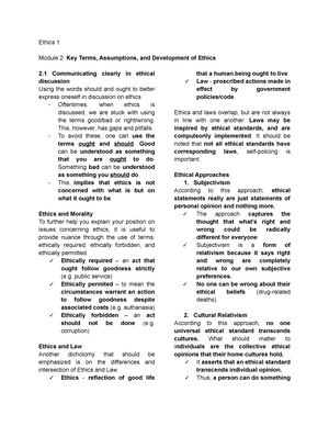 Ethics 1 Module 1 Notes - ETHICS 1 Notes Module 1: Introduction To The ...