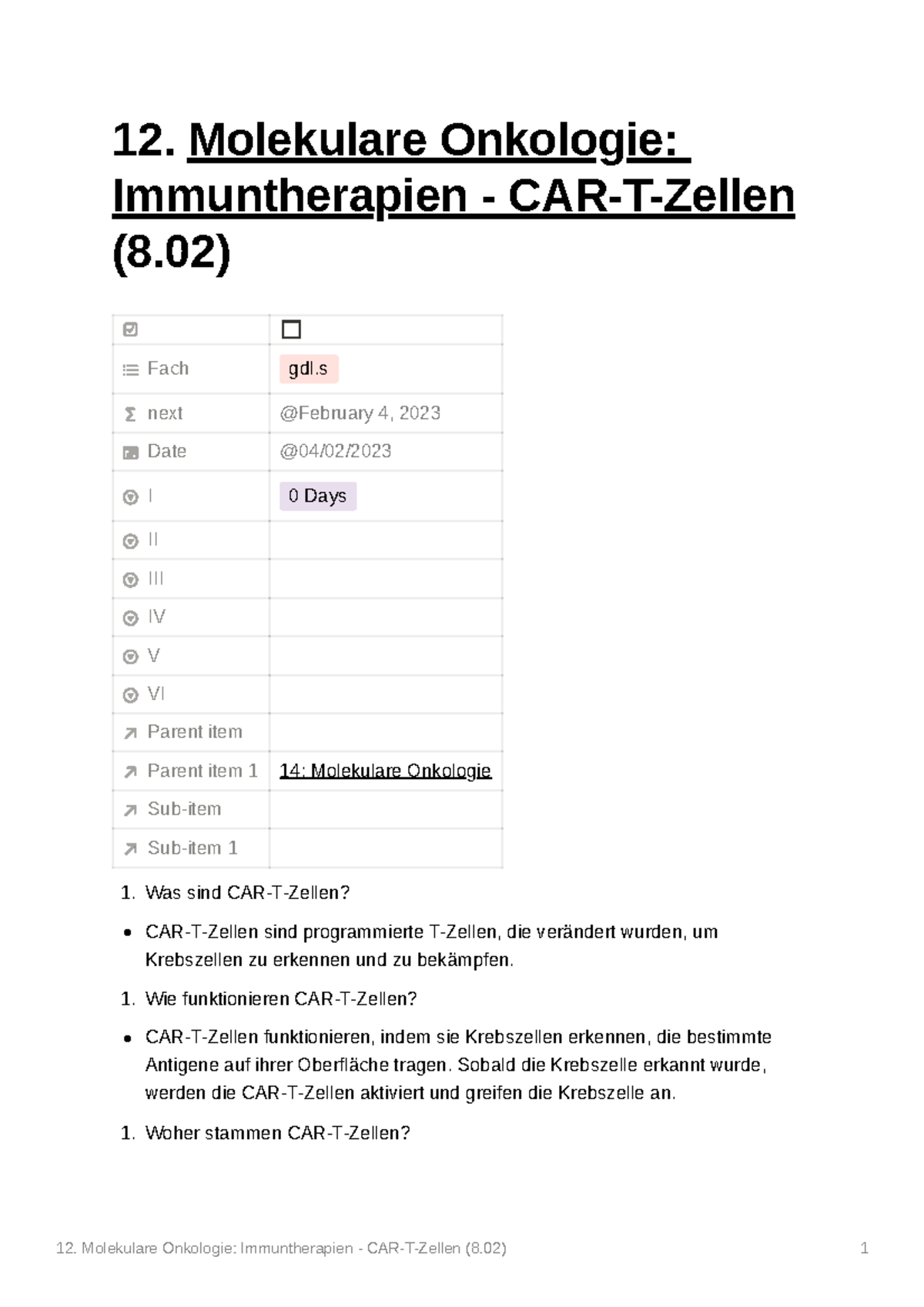 12 - Zusammenfassung - Molekulare Onkologie: Immuntherapien - CAR-T ...