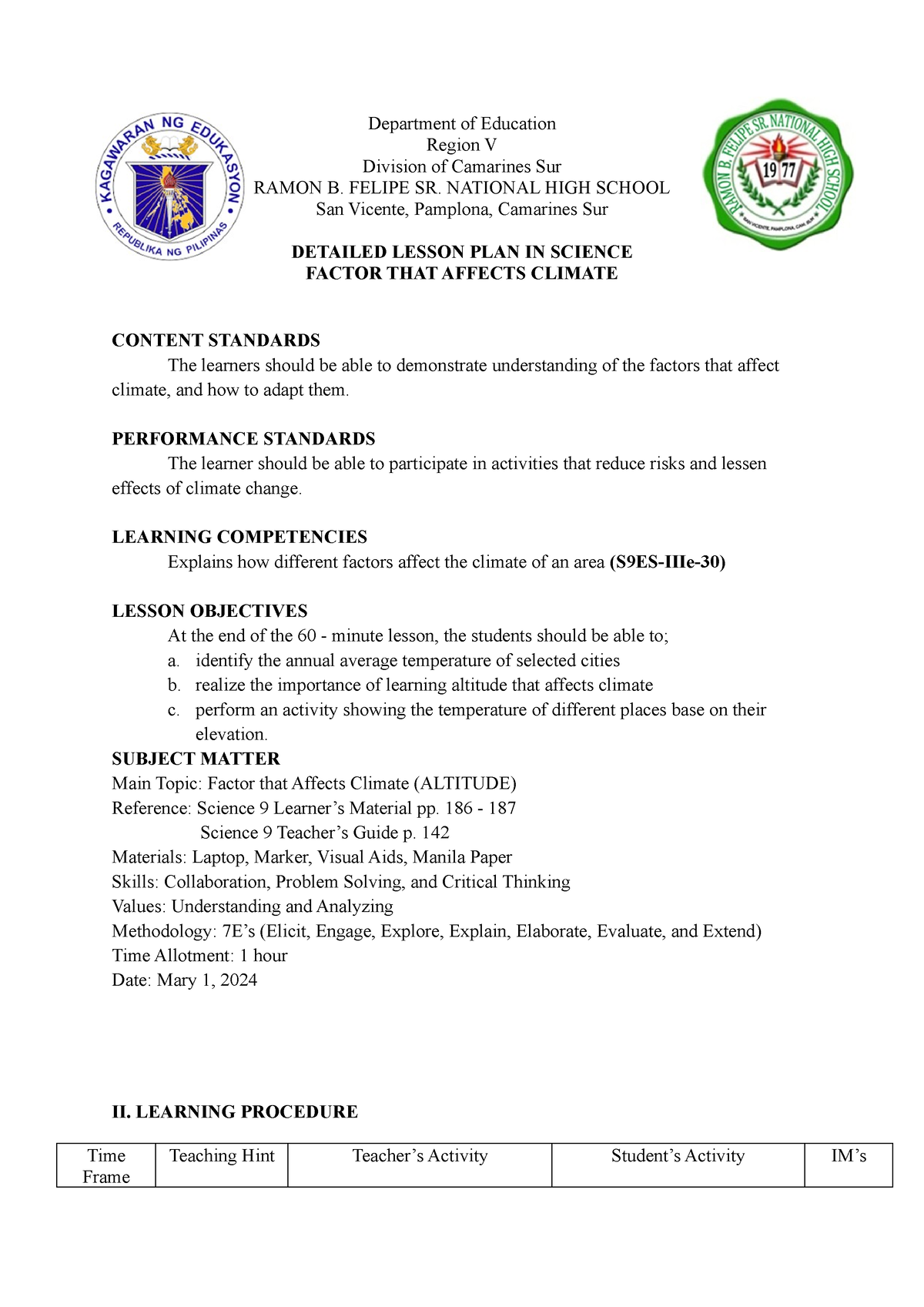 Altitude - Teacher - Department Of Education Region V Division Of 