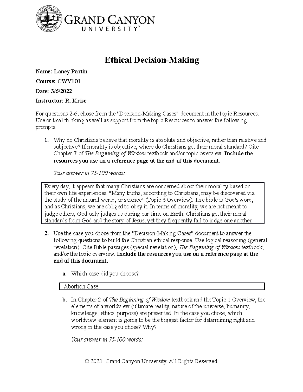 06.03 hunting and ethical decision making assignment instructions