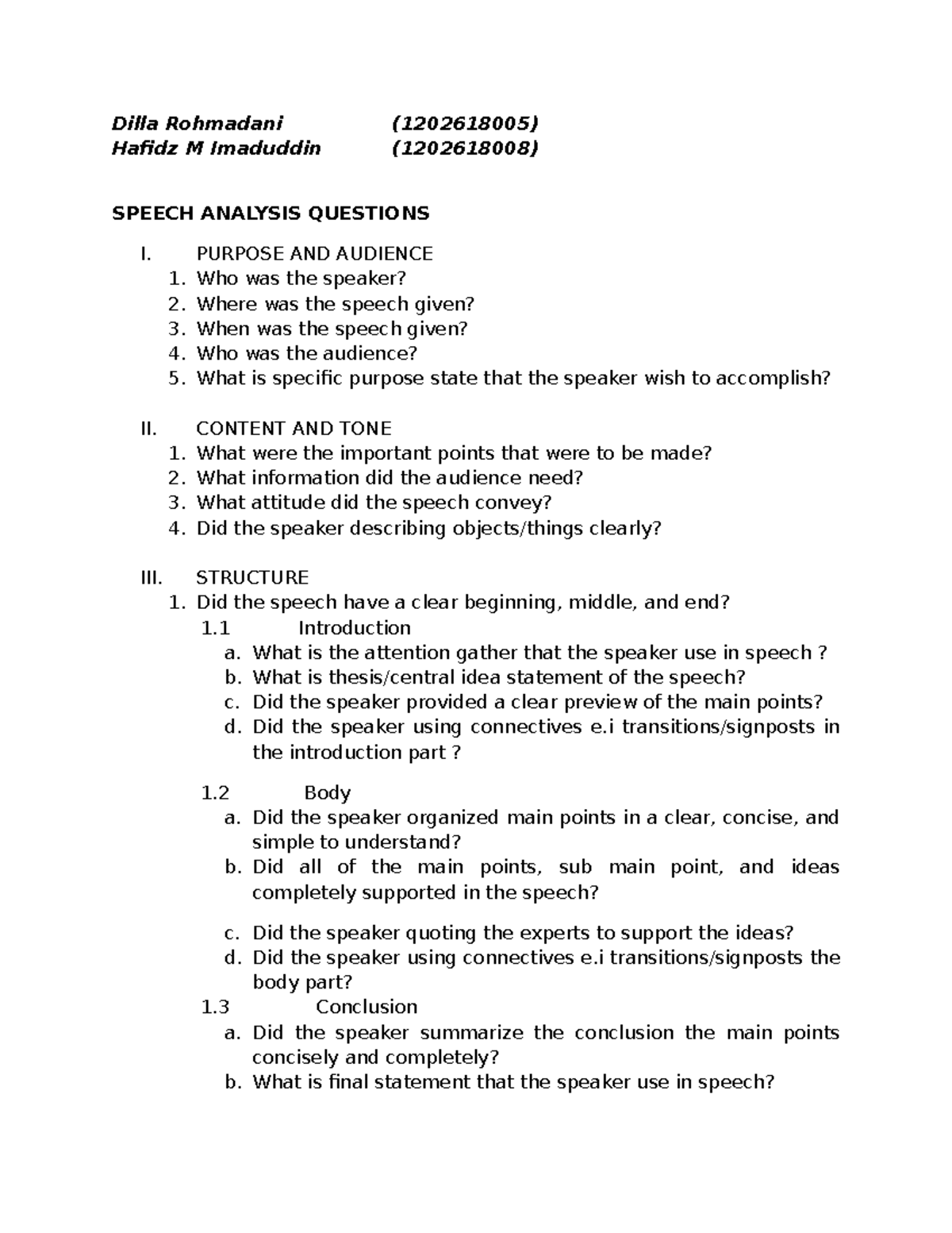 EPSD Informative speech analysis questions Dilla (1202618005) Hafidz