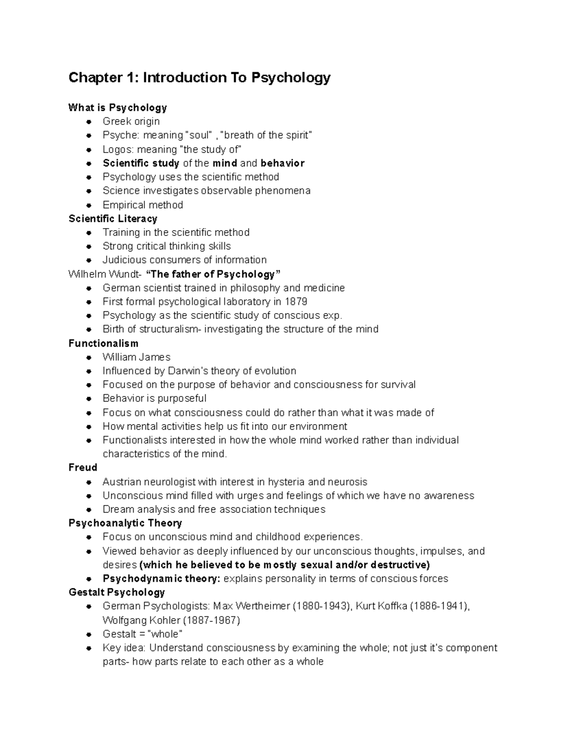 Psychology Notes - Chapter 1: Introduction To Psychology What is ...