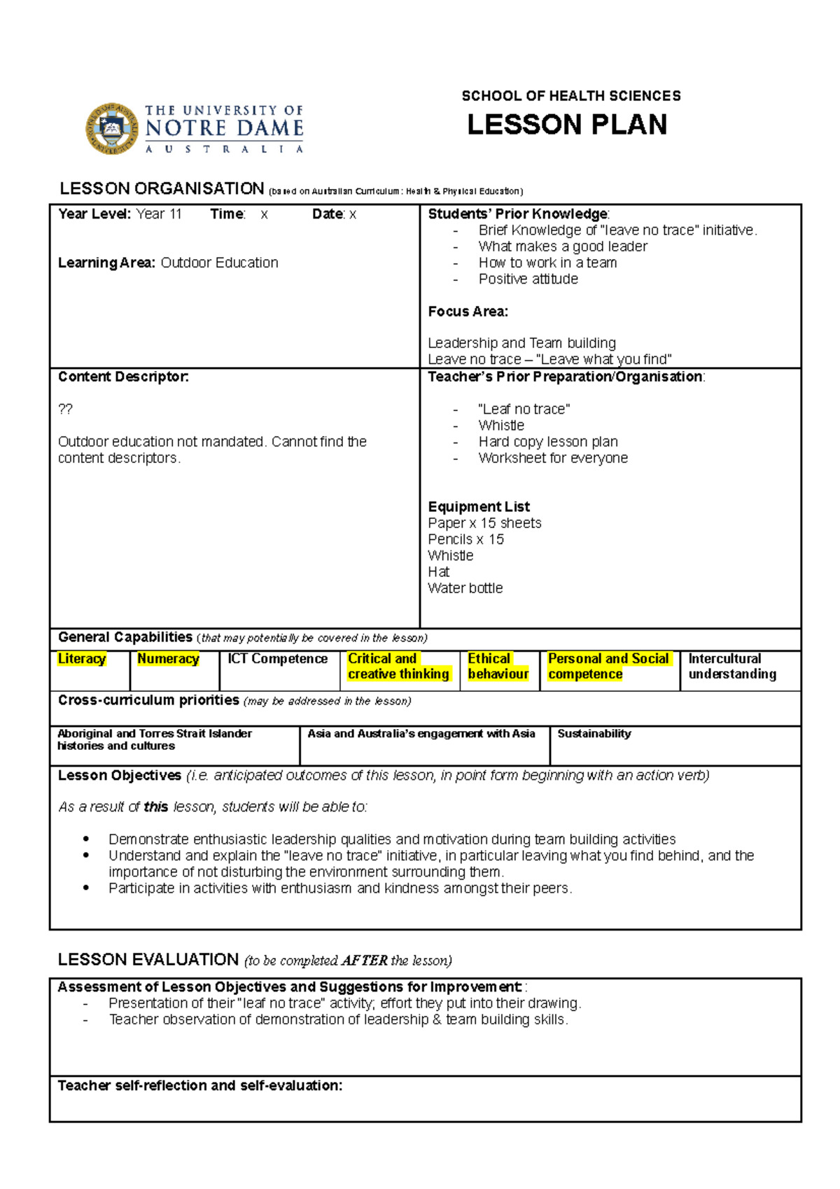 ODE lesson plan - Lecture notes 48013 - SCHOOL OF HEALTH SCIENCES ...