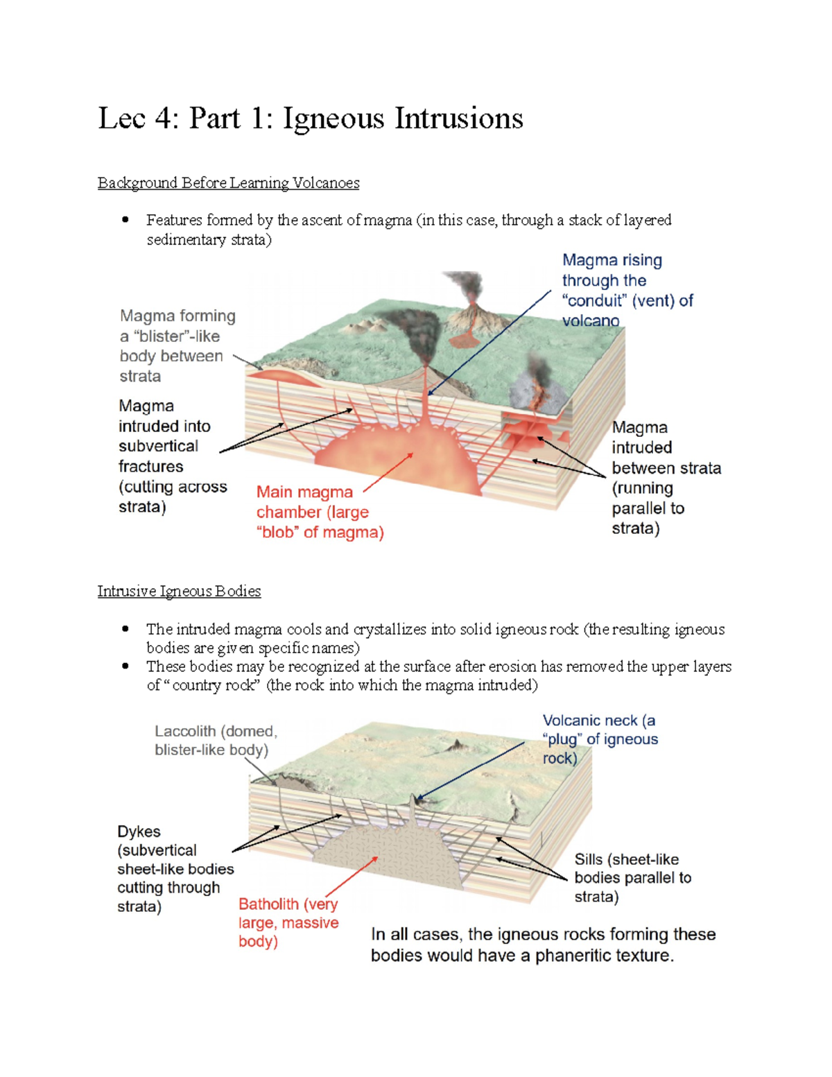 Volcanoes Lecture Notes - Lec 4: Part 1: Igneous Intrusions Background ...